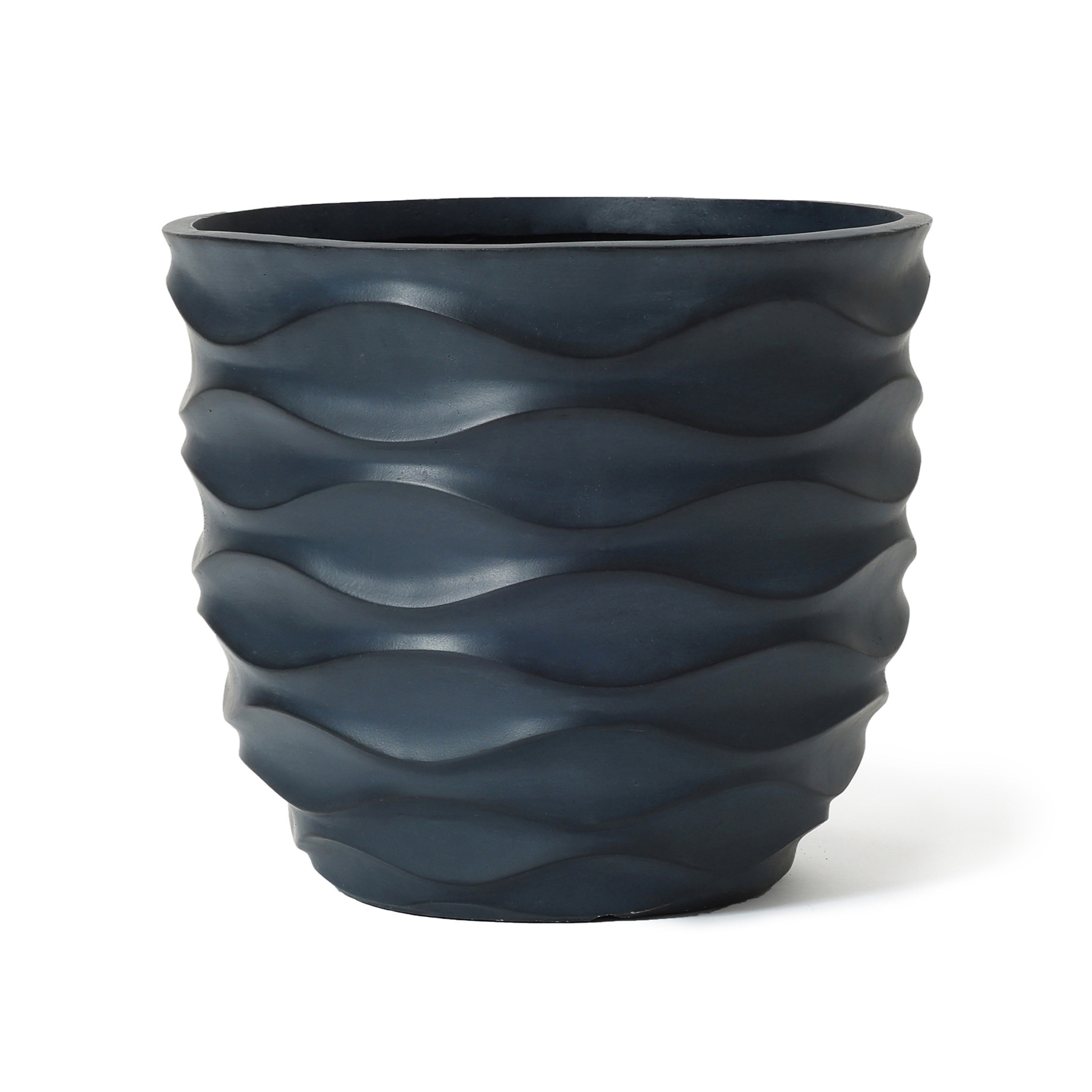 Round Black Waves Indoor/Outdoor MgO Planter