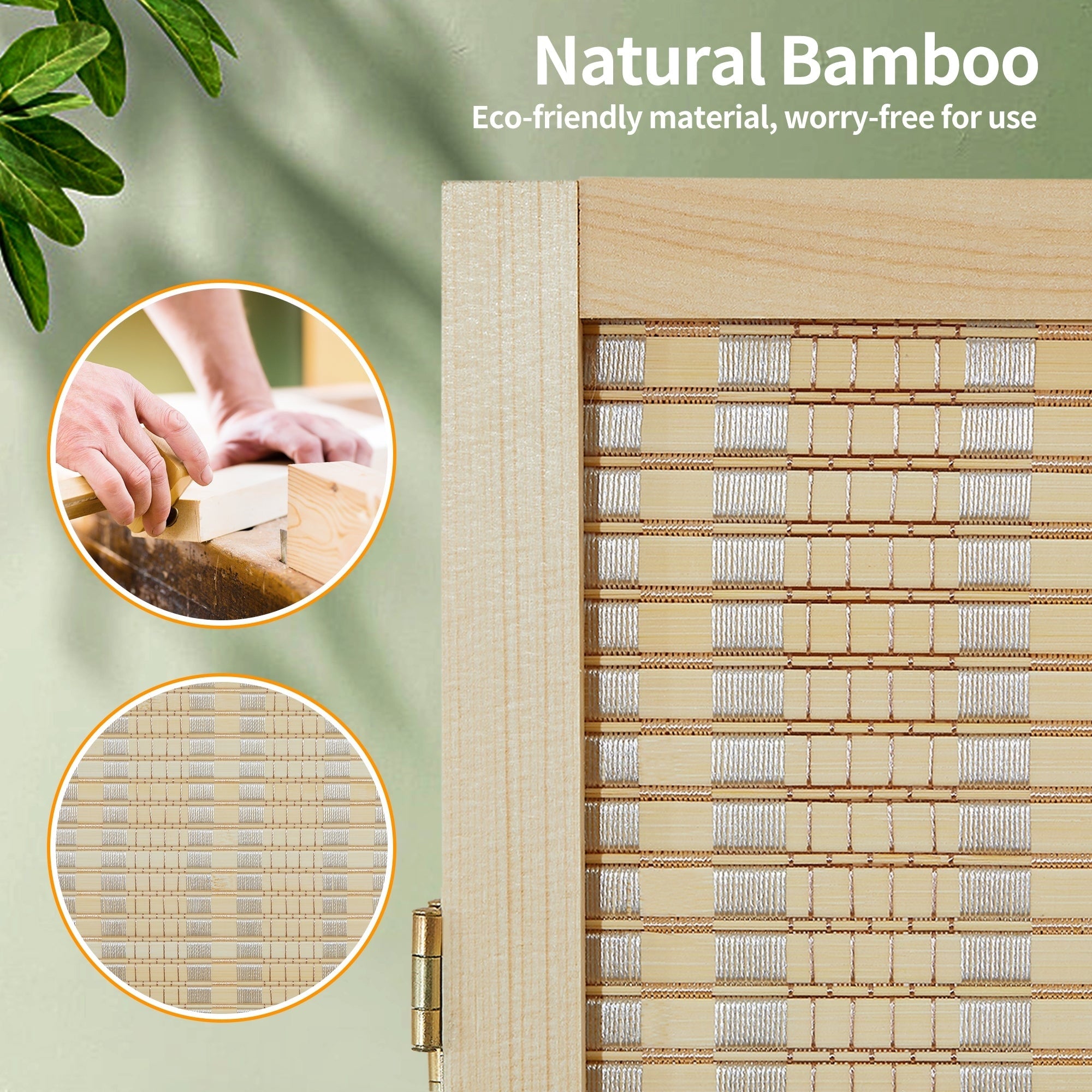 4/6 Panel Bamboo Room Divider 6 FT Detachable Wall Divider for Room Separation, Folding Privacy Screen