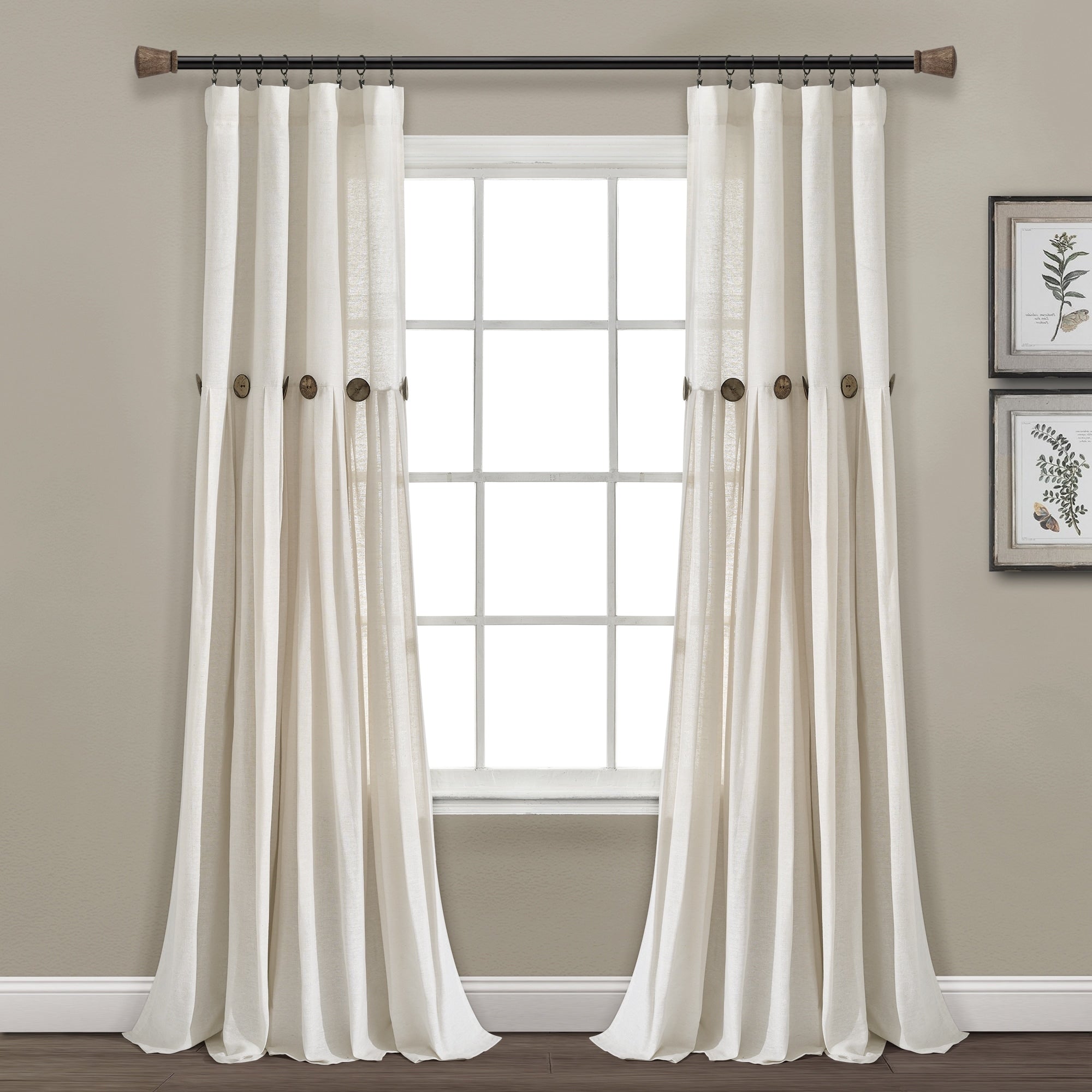 Lush Decor Linen Button Single Panel Window Curtain