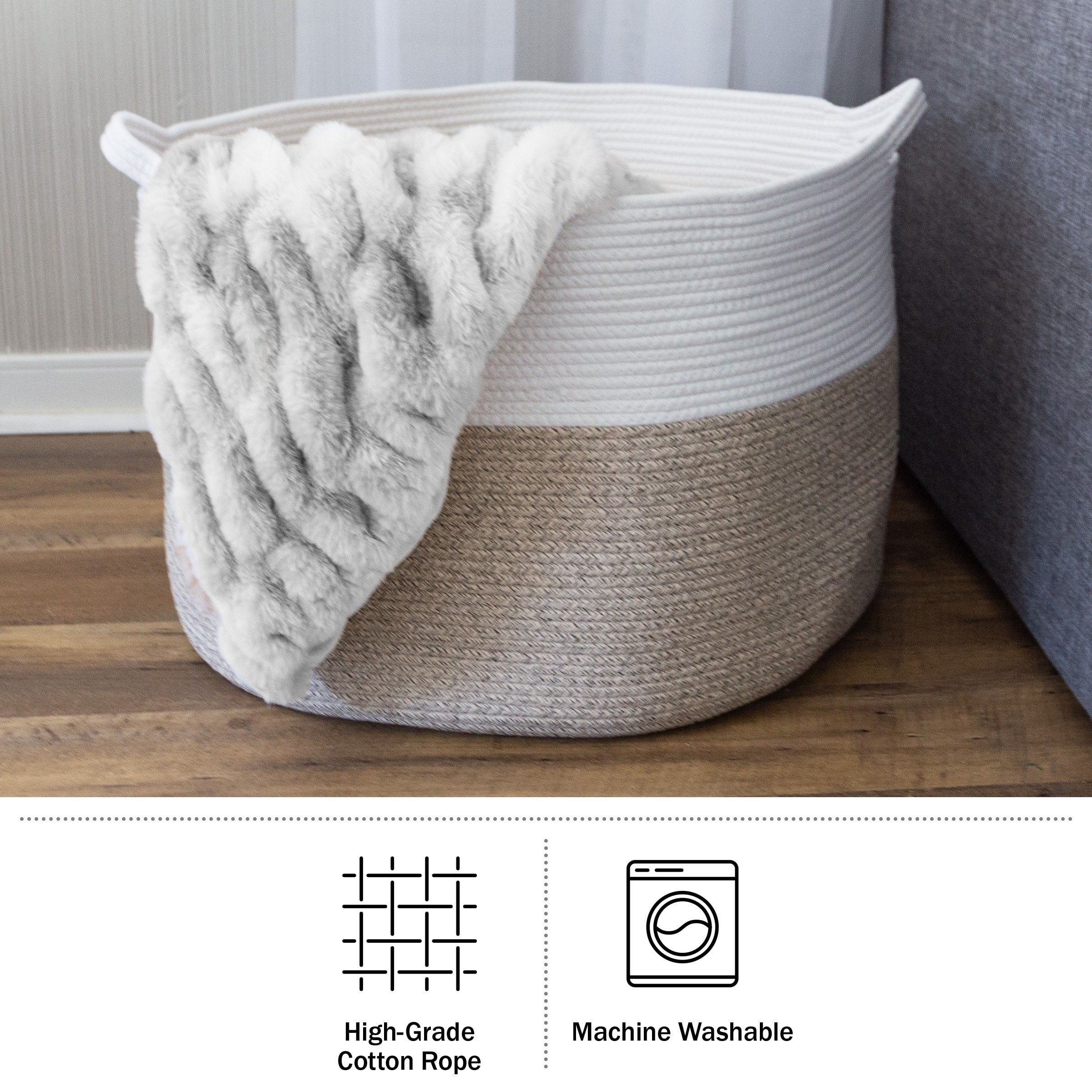 Extra-Large Basket - Cotton Rope Basket with Handles - Baskets for Organizing by Home-Complete