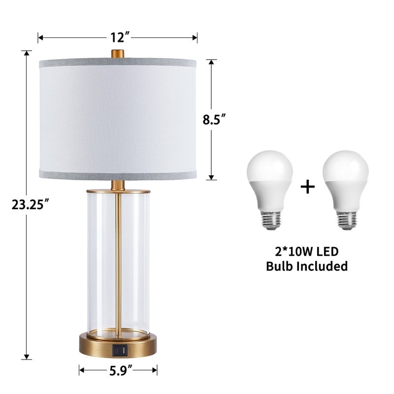 KAWOTI 23.25 Touch Control Table Lamp Set with USB Port and Bulbs