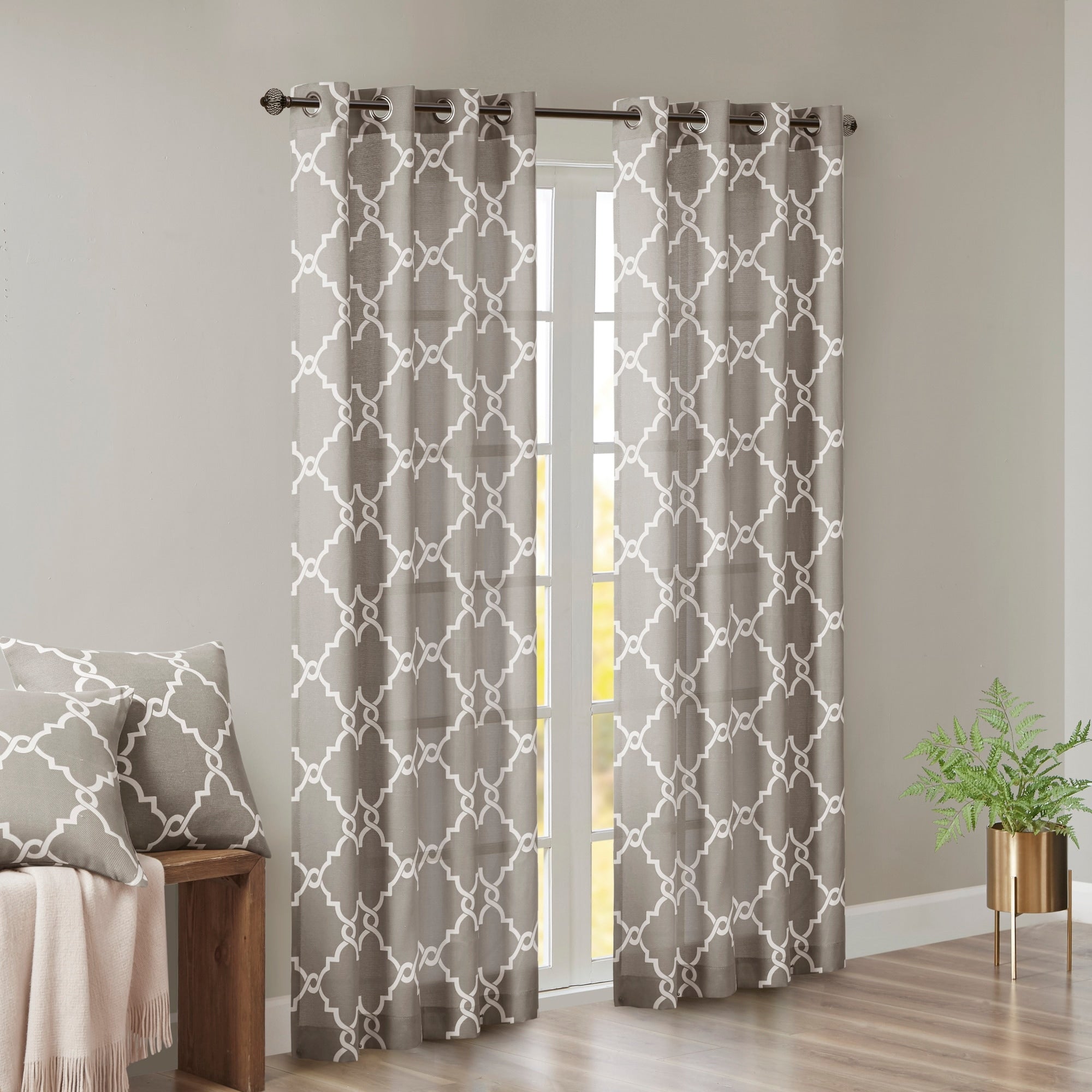 Madison Park Westmont Fretwork Print Grommet Top Window Single Curtain Panel