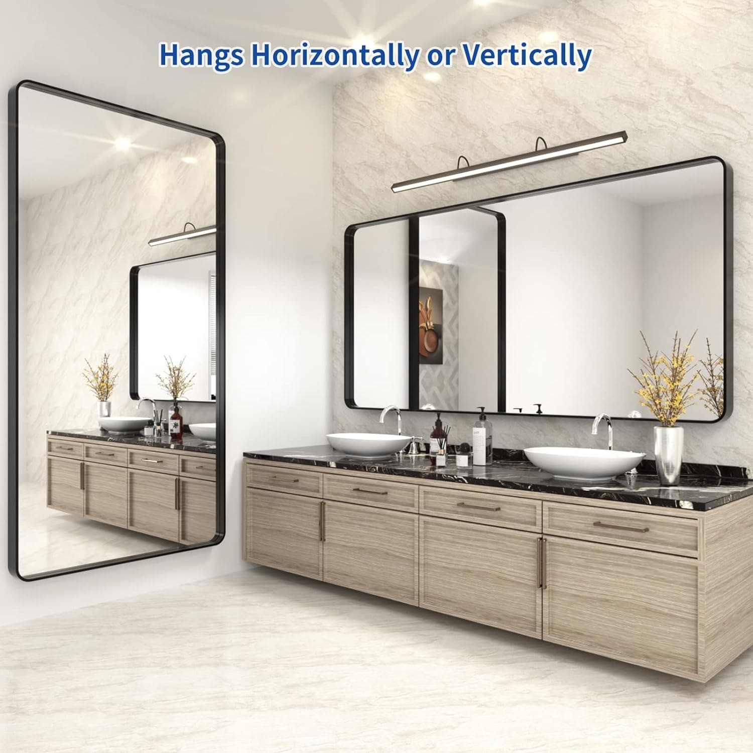 Apmir Metal Frame Tempered Glass Bathroom Vanity Mirror for Wall, Cloakroom, Bedroom