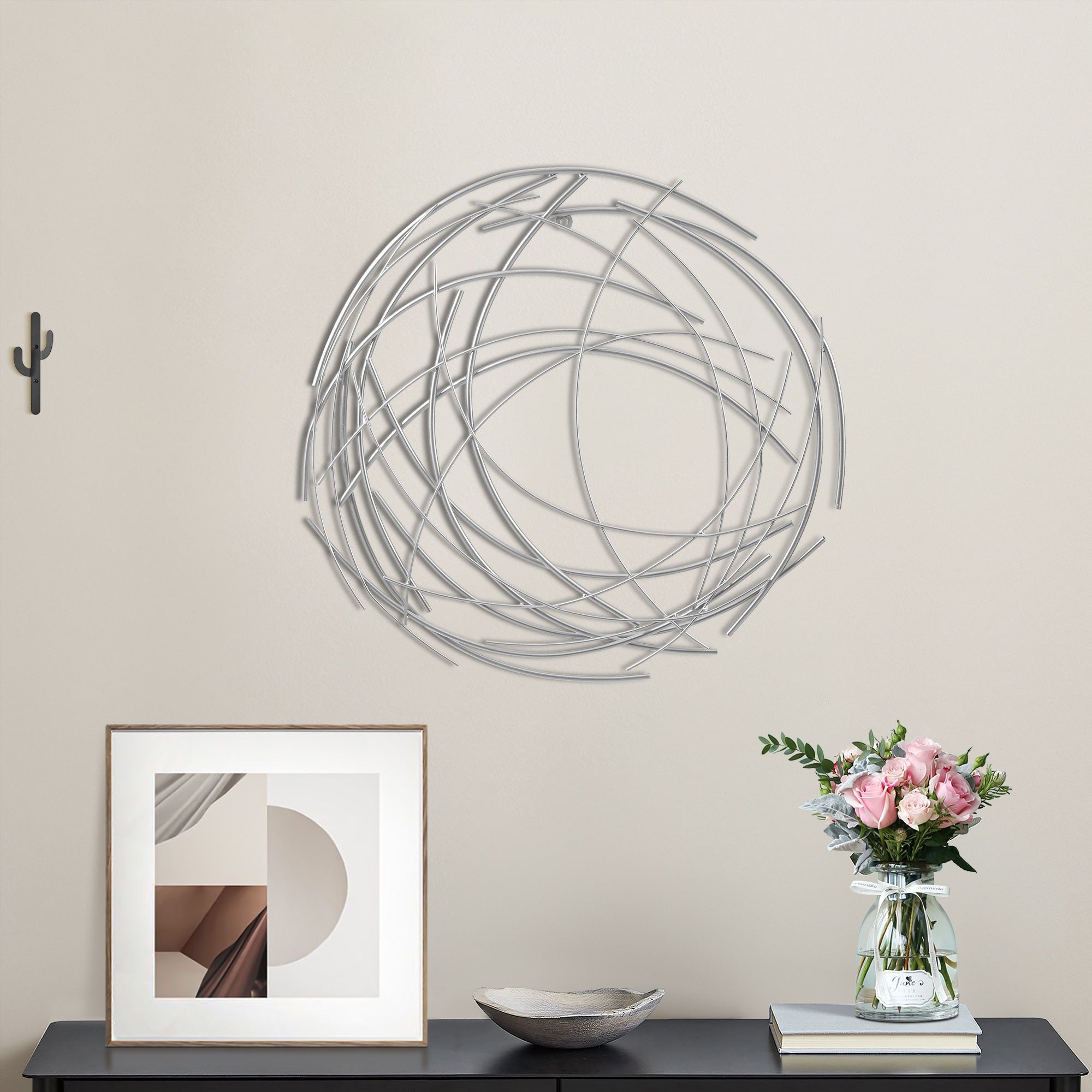 Silver Carbon Loft Abstract Iron Sticks Round Wall Decor