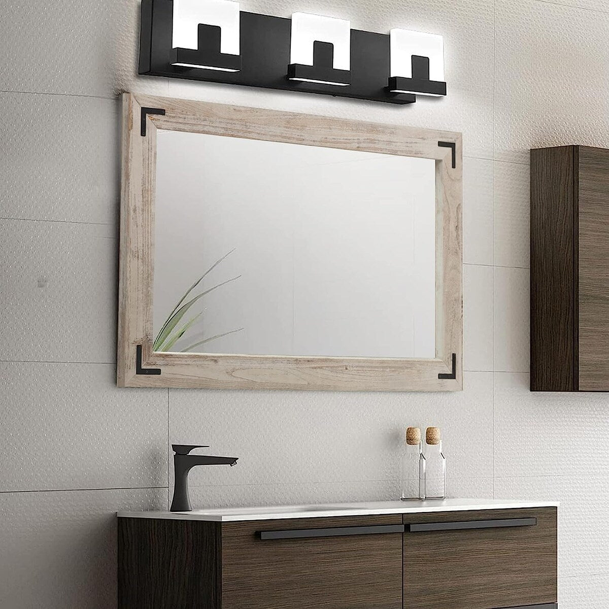 Rustic Wooden Framed Wall Mirror, Natural Wood Bathroom Vanity Mirror