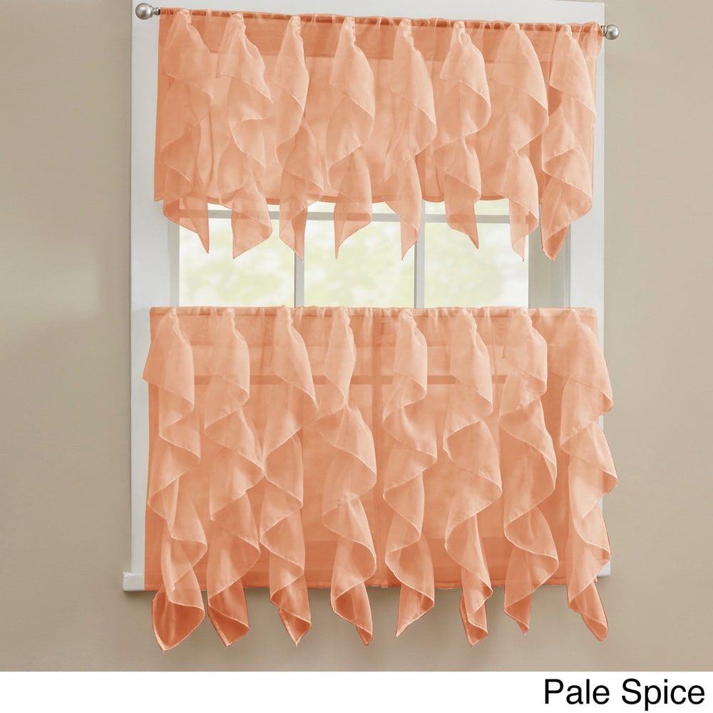 Chic Sheer Voile Vertical Ruffled Tier Window Curtain Valance and Tier