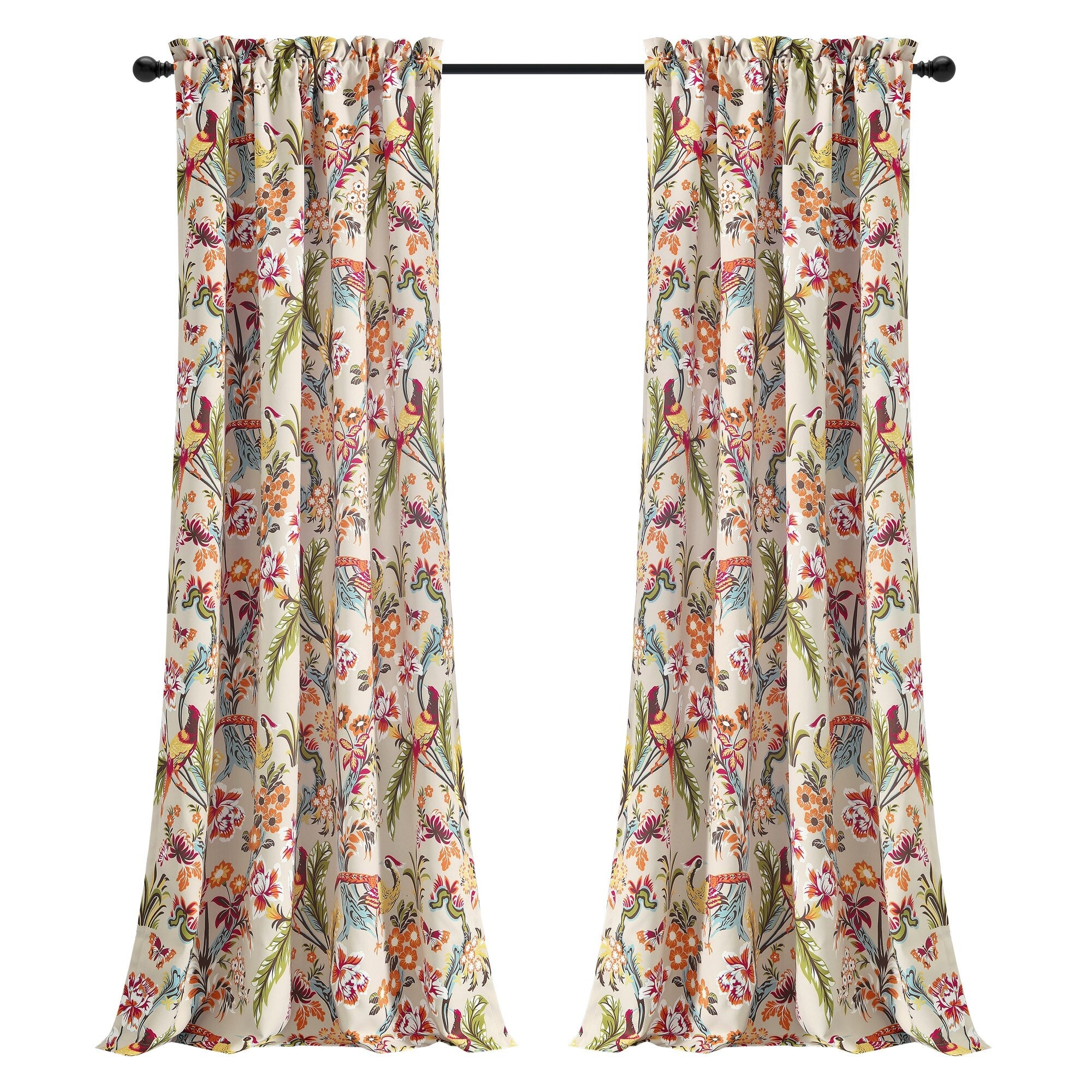 Lush Decor Dolores Light Filtering Floral Bird Print Curtain Pair Panels