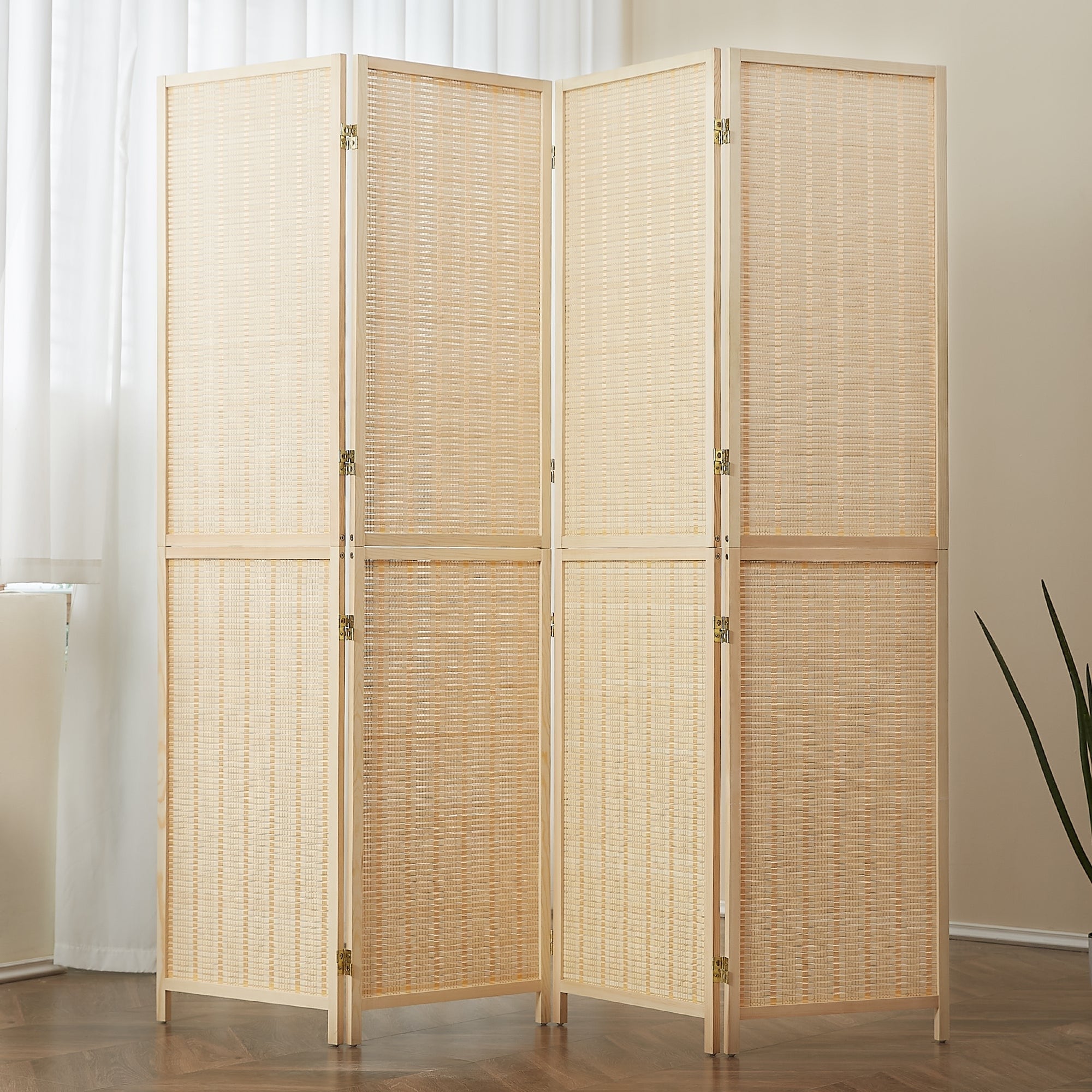 4/6 Panel Bamboo Room Divider 6 FT Detachable Wall Divider for Room Separation, Folding Privacy Screen