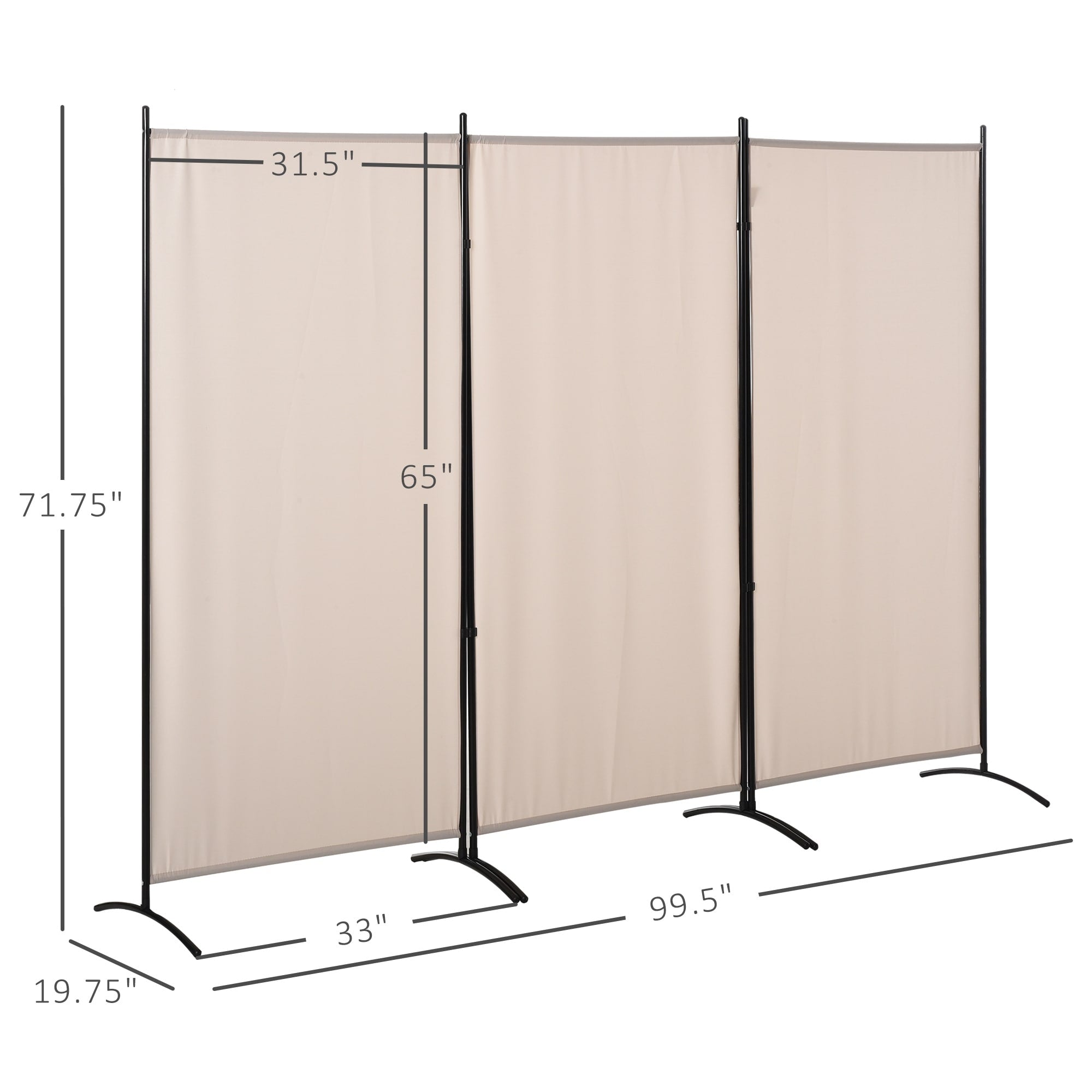 HOMCOM 3-Panel Folding Screen Room Divider Privacy Separator Partition for Indoor Bedroom Office, Outdoor Patio 100 x 72 Beige