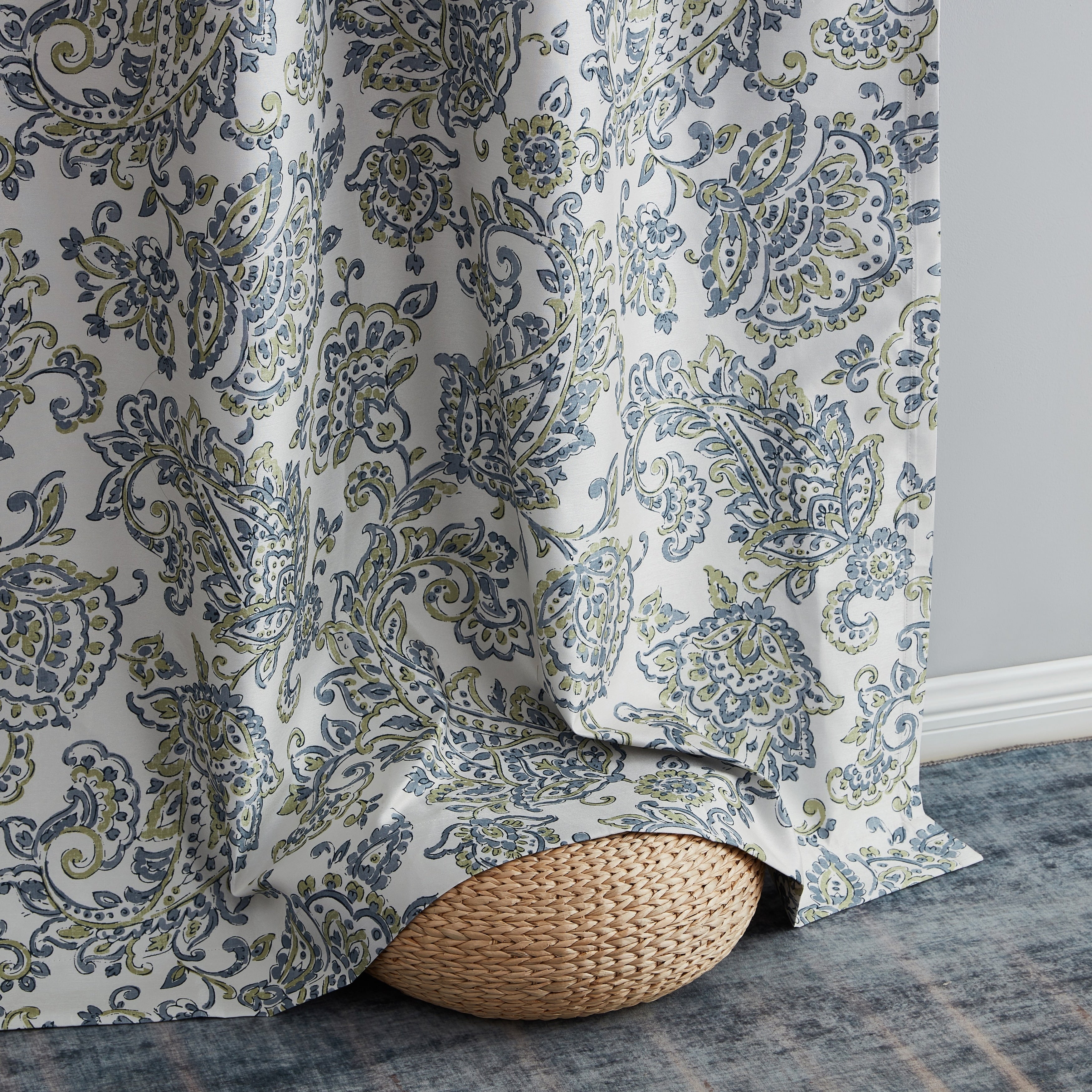 HLC.me Amalfi Paisley Faux Silk 100% Blackout Room Darkening Thermal Energy Efficient Curtain Grommet Panels, 2 Panels