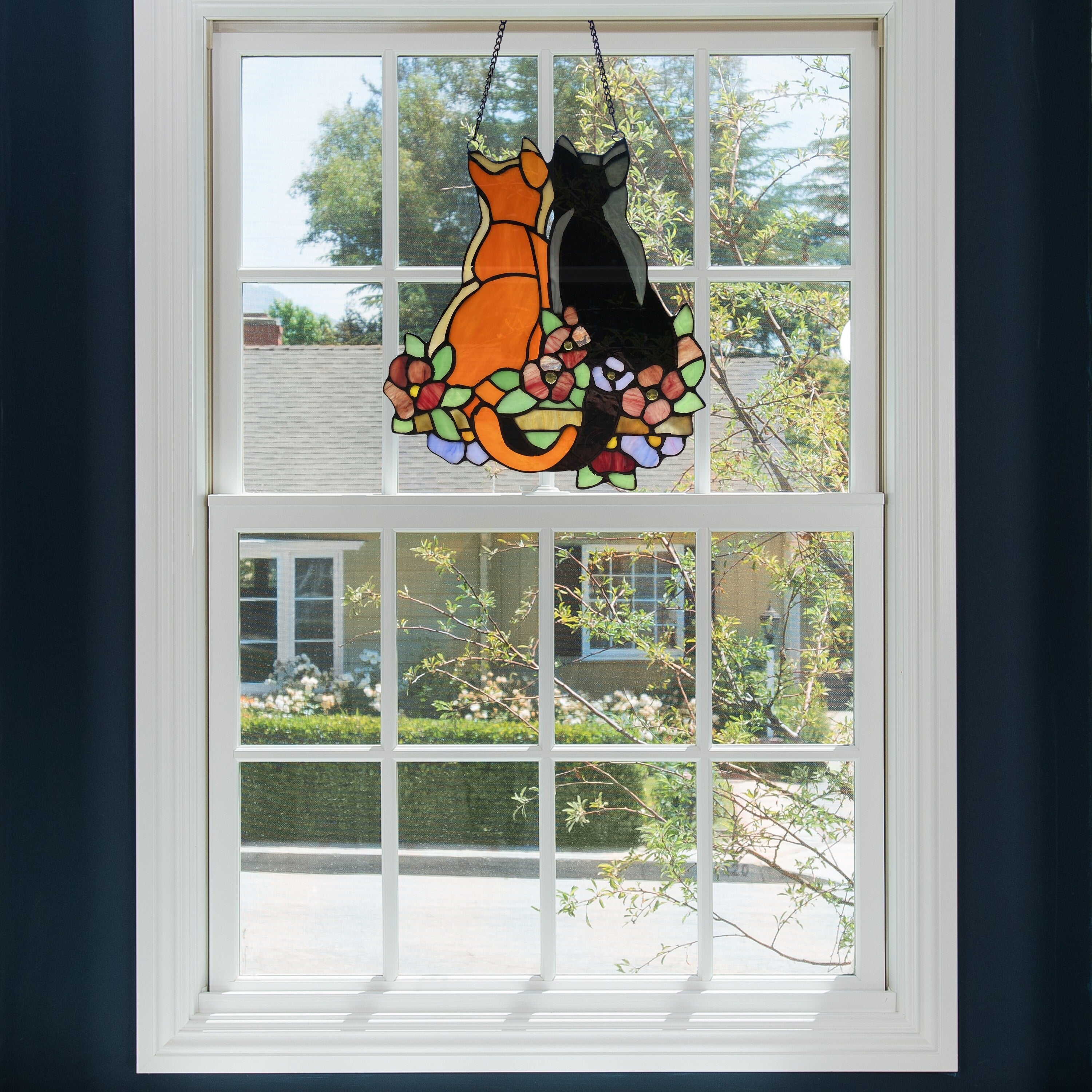 River of Goods 'Cats in the Garden' Multicolor Hand-cut Stained Glass Cabochon-accented 12.5-inch High Window Panel