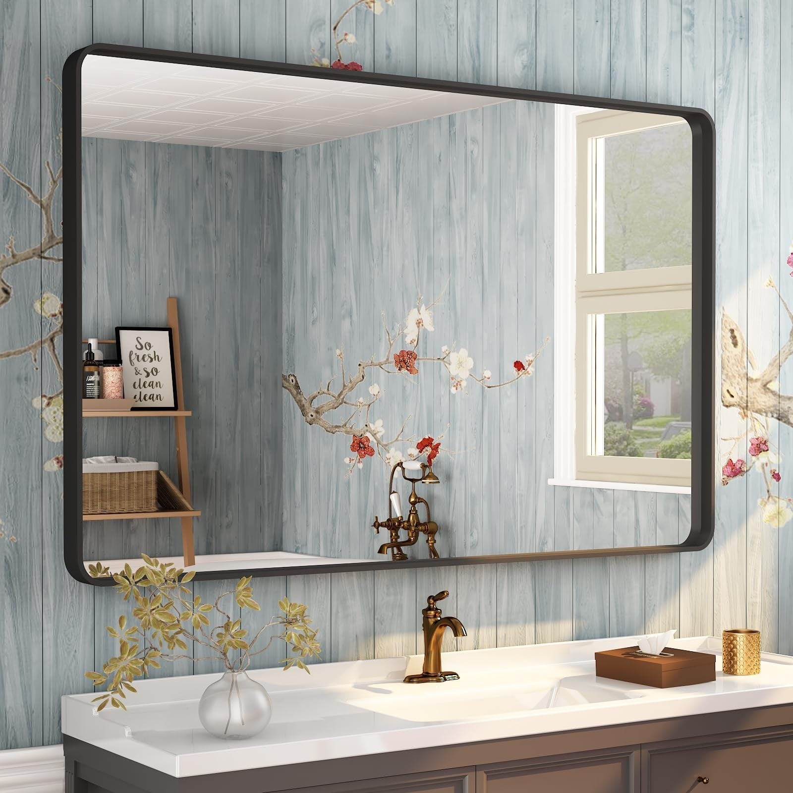 Apmir Metal Frame Tempered Glass Bathroom Vanity Mirror for Wall, Cloakroom, Bedroom