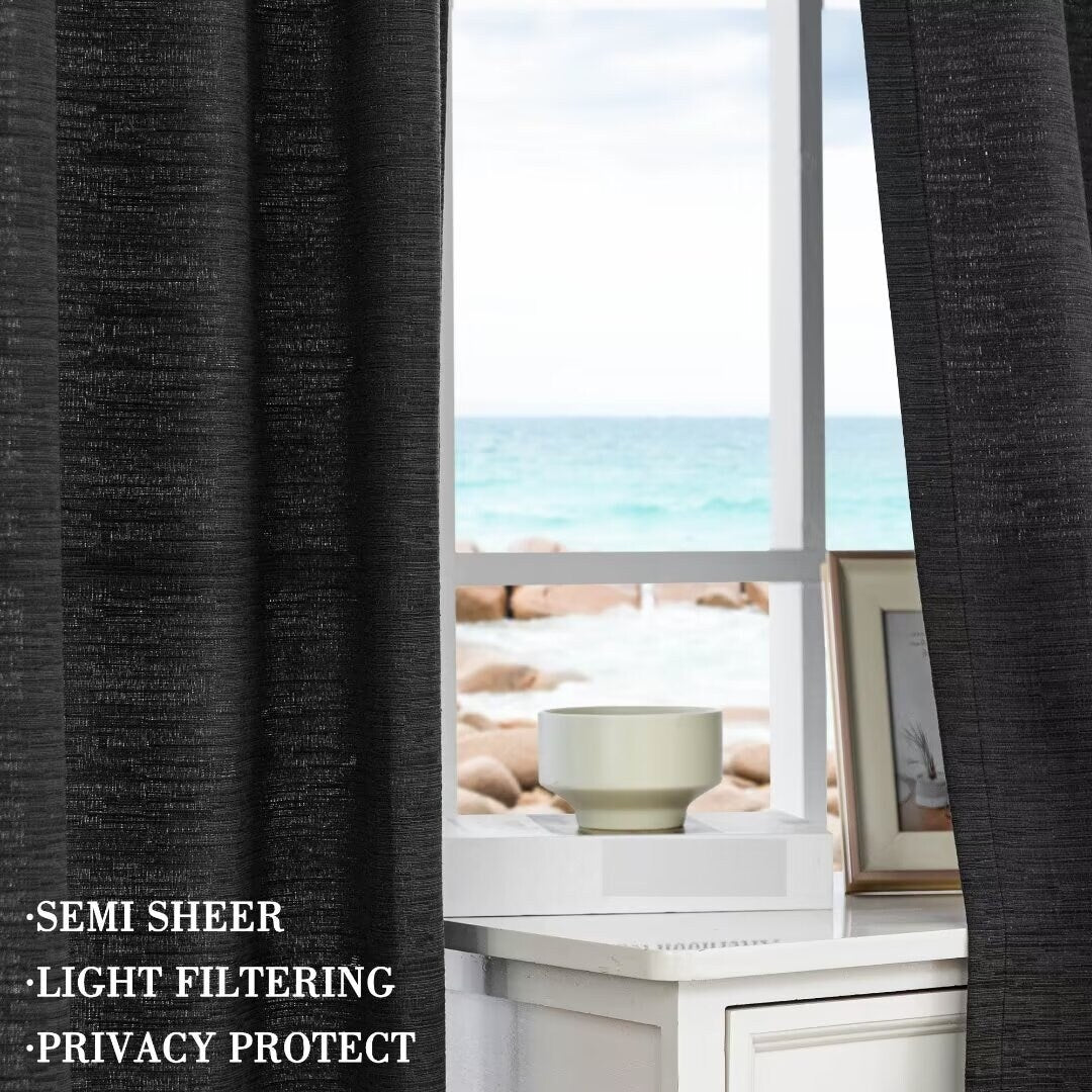 Cotton Blend Light Filtering Textured Back Tab/Rod Pocket Curtain Pair (Set of 2)