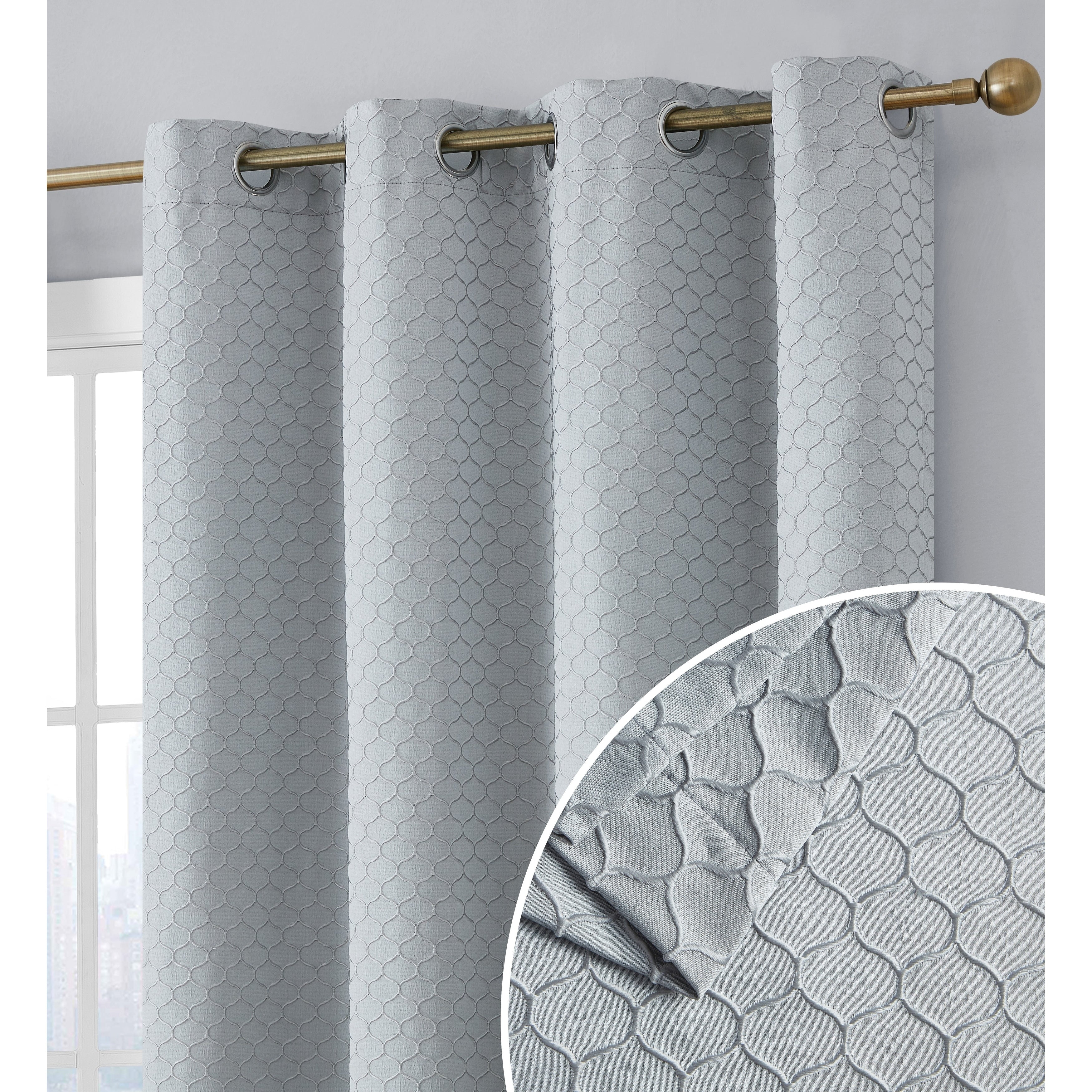 HLC.me Sienna Pattern 100% Complete Blackout Thermal Insulated Double Layer Window Curtain Grommet Panels, Set of 2