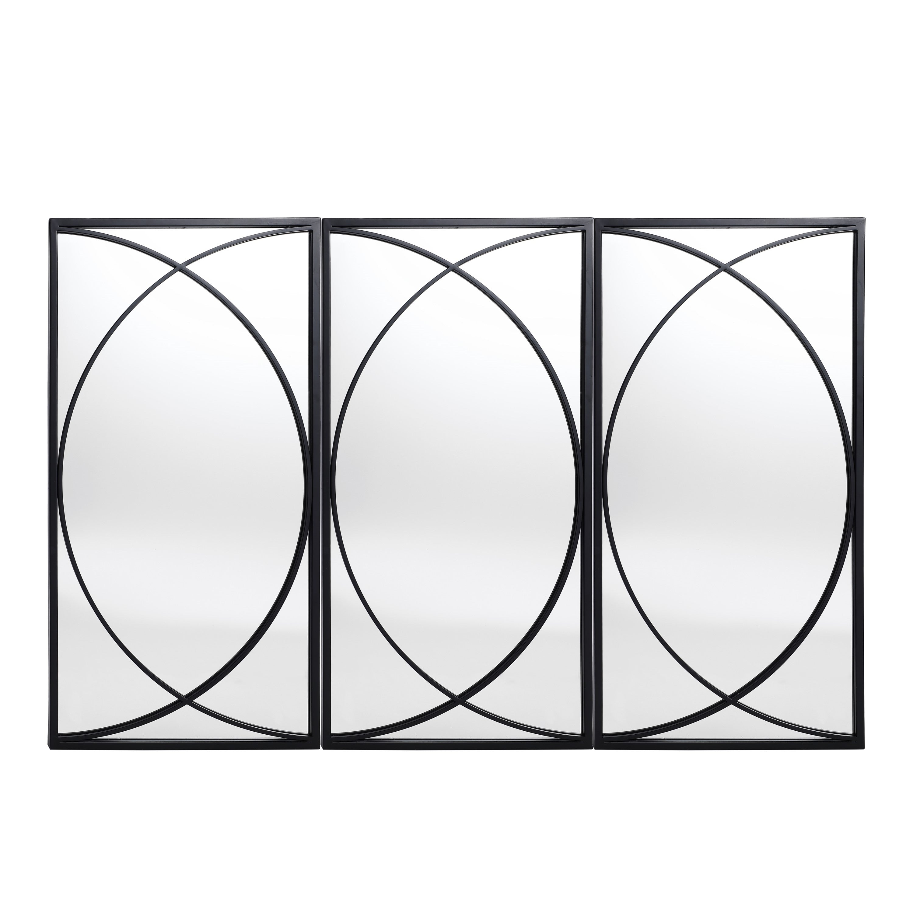 3-Piece Black Metal Rectangular Wall Mirror Set - 31.9 H x 15.75 W x 0.75 D