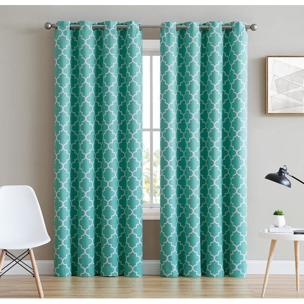 HLC.me Lattice Geometric Blackout Thermal Privacy Room Darkening Grommet Window Drapes Curtain Panels - Set of 2