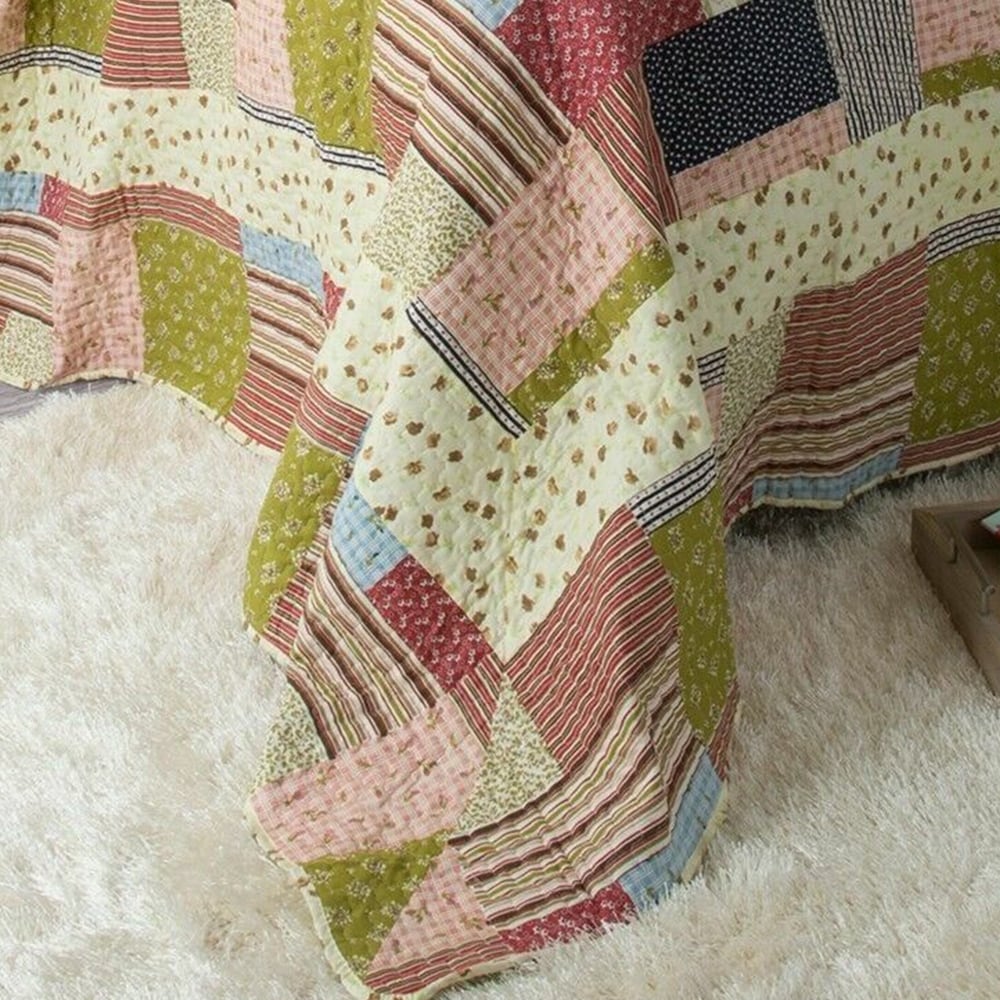 Colorful Patchwork Quilted Blanket Sham Farmhouse Country King