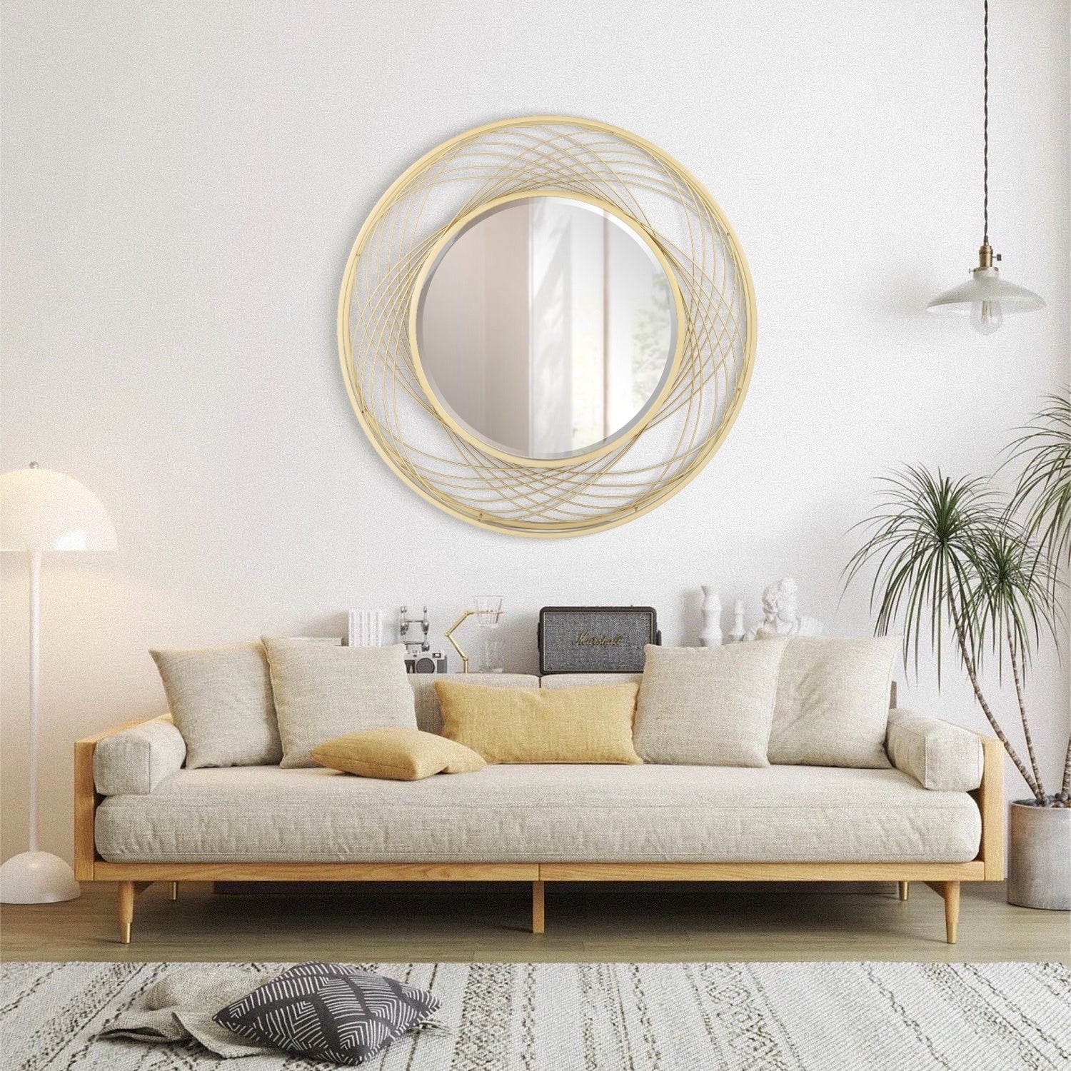 MacLuu Gold Art Round Mirror with Metal Wire Frame - 27.56 W x 27.56 H x 2.76 D