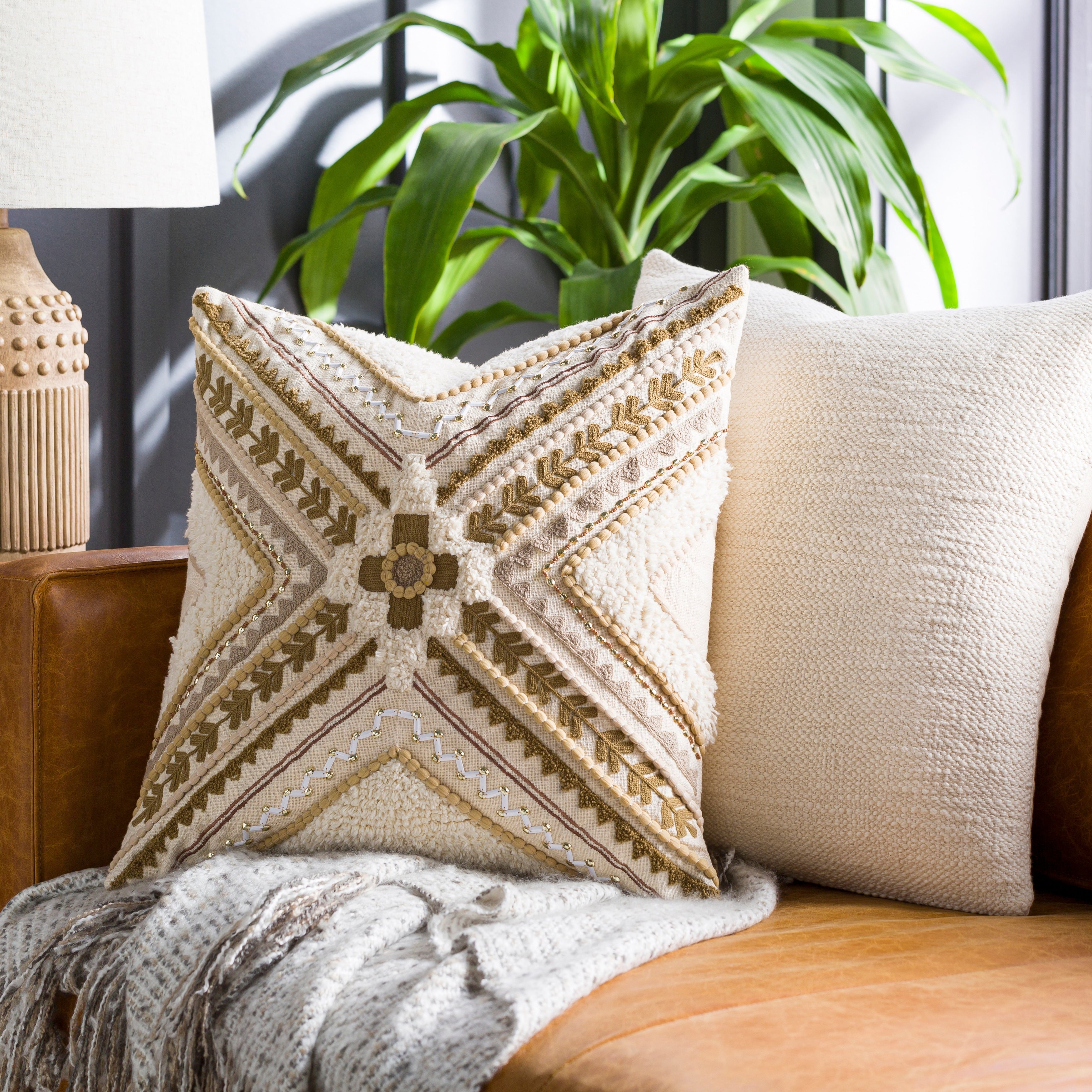 Skylah Detail Embroidered Woven Throw Pillow