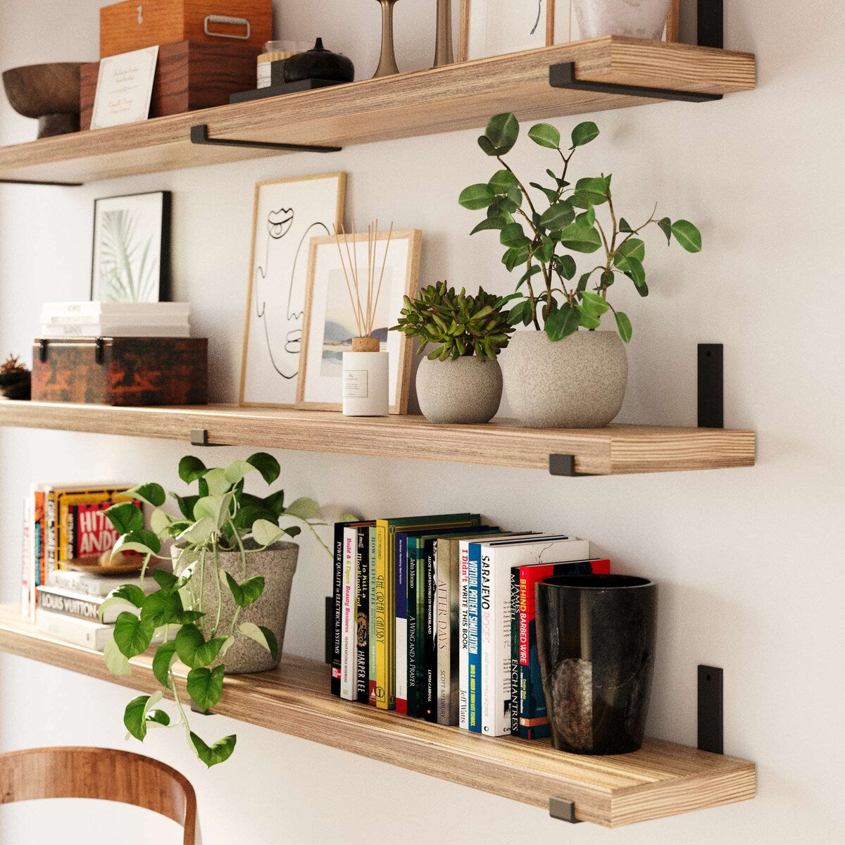 Wallniture Forte 72 in Floating Shelves, 3 Pcs, Burnt, Wood