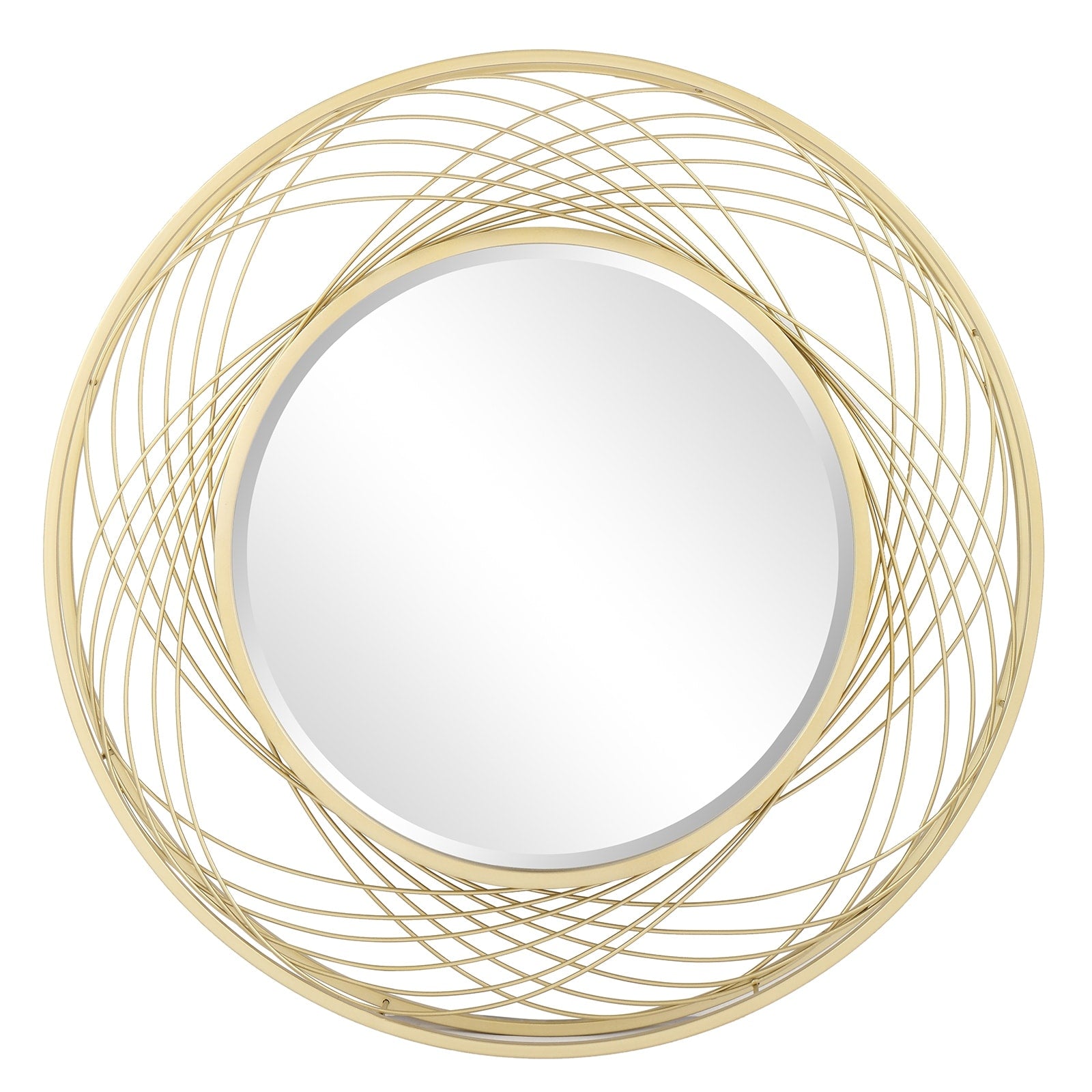 MacLuu Gold Art Round Mirror with Metal Wire Frame - 27.56 W x 27.56 H x 2.76 D