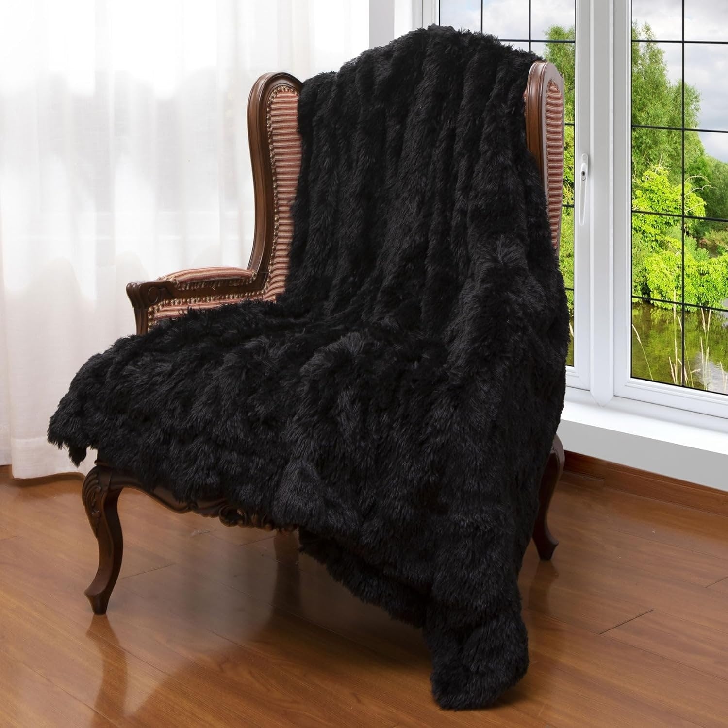 Cheer Collection Reversible Faux Fur Accent Throw Blanket