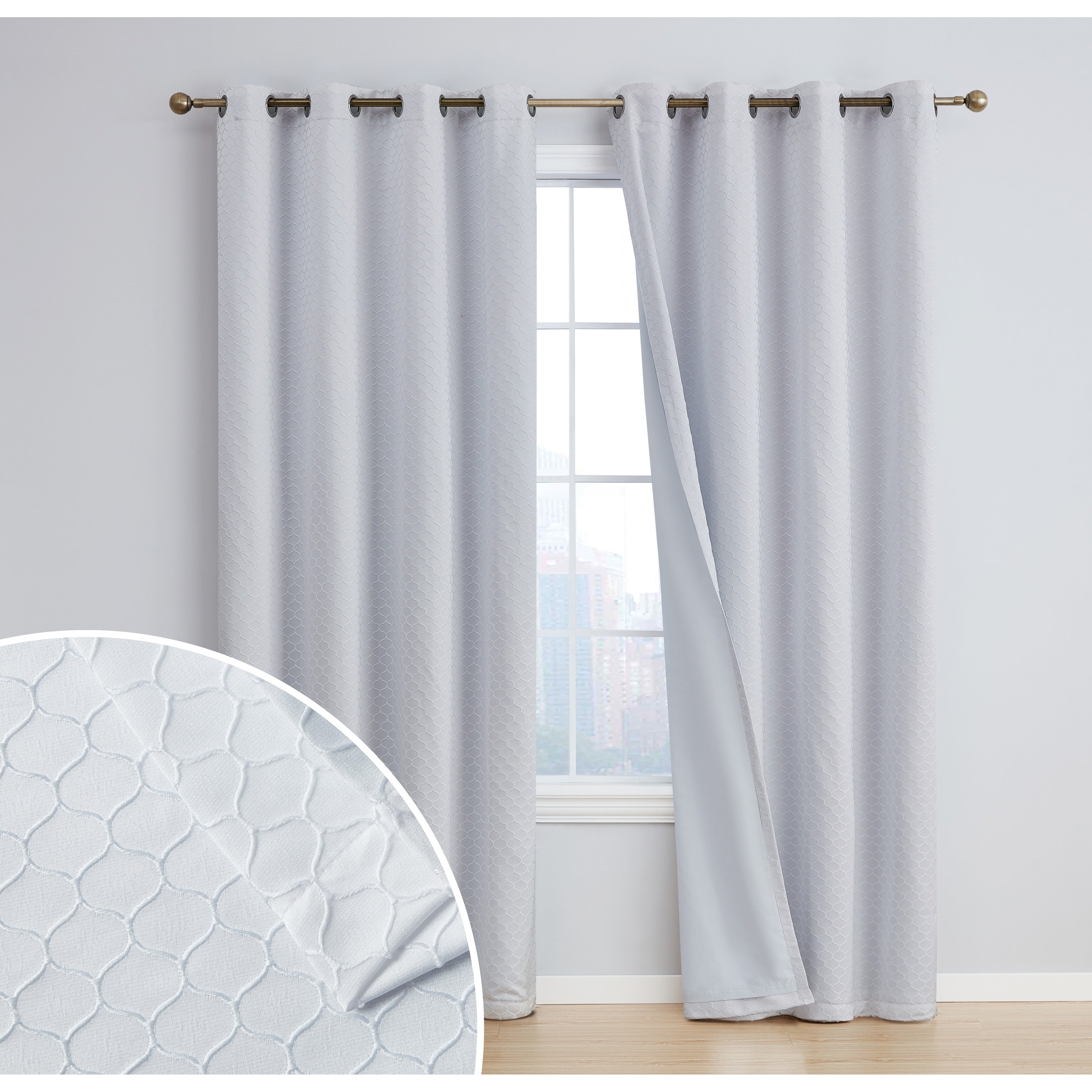 HLC.me Sienna Pattern 100% Complete Blackout Thermal Insulated Double Layer Window Curtain Grommet Panels, Set of 2