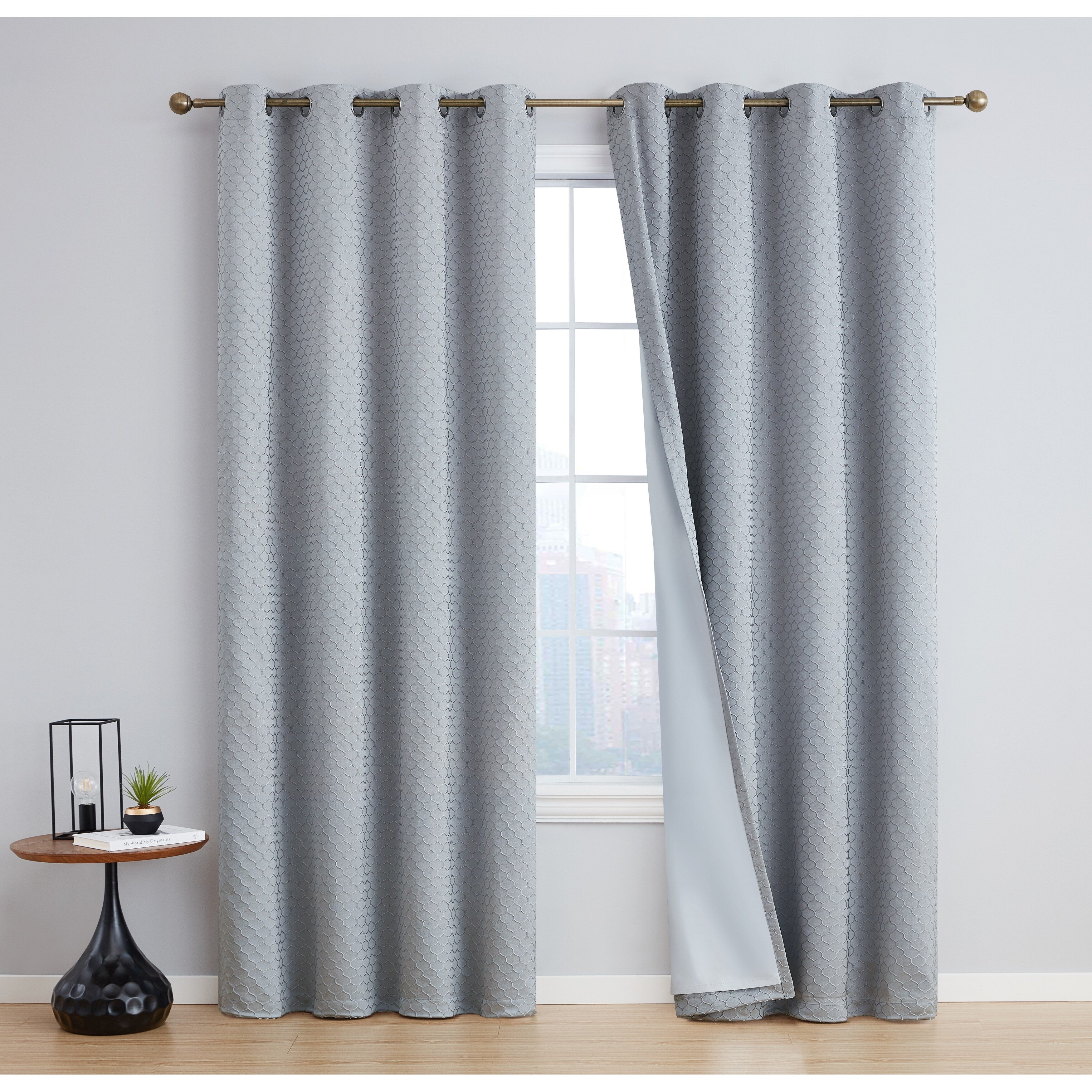 HLC.me Sienna Pattern 100% Complete Blackout Thermal Insulated Double Layer Window Curtain Grommet Panels, Set of 2