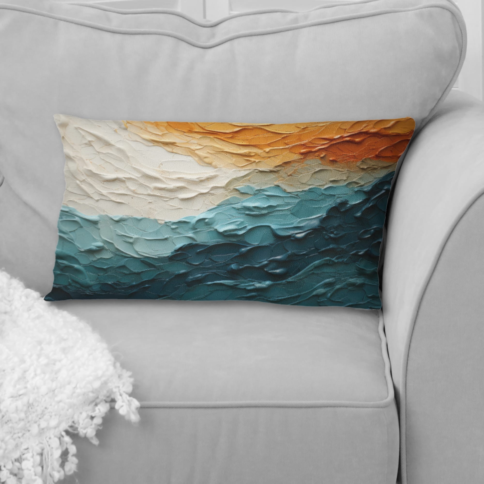 Designart Teal Orange Ocean Coastal Essence Collage Modern Printed Throw Pillow