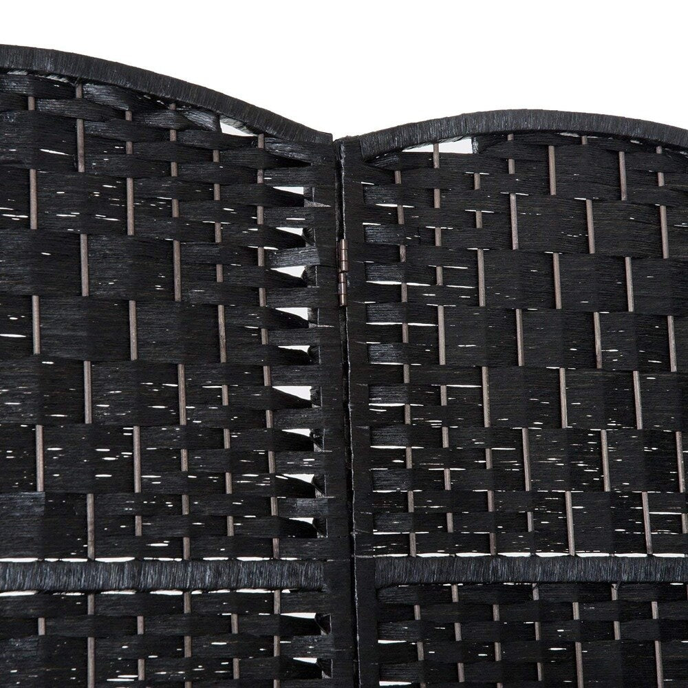 HomCom 6' Tall Wicker Weave Six Panel Room Divider Privacy Screen - Black Wood