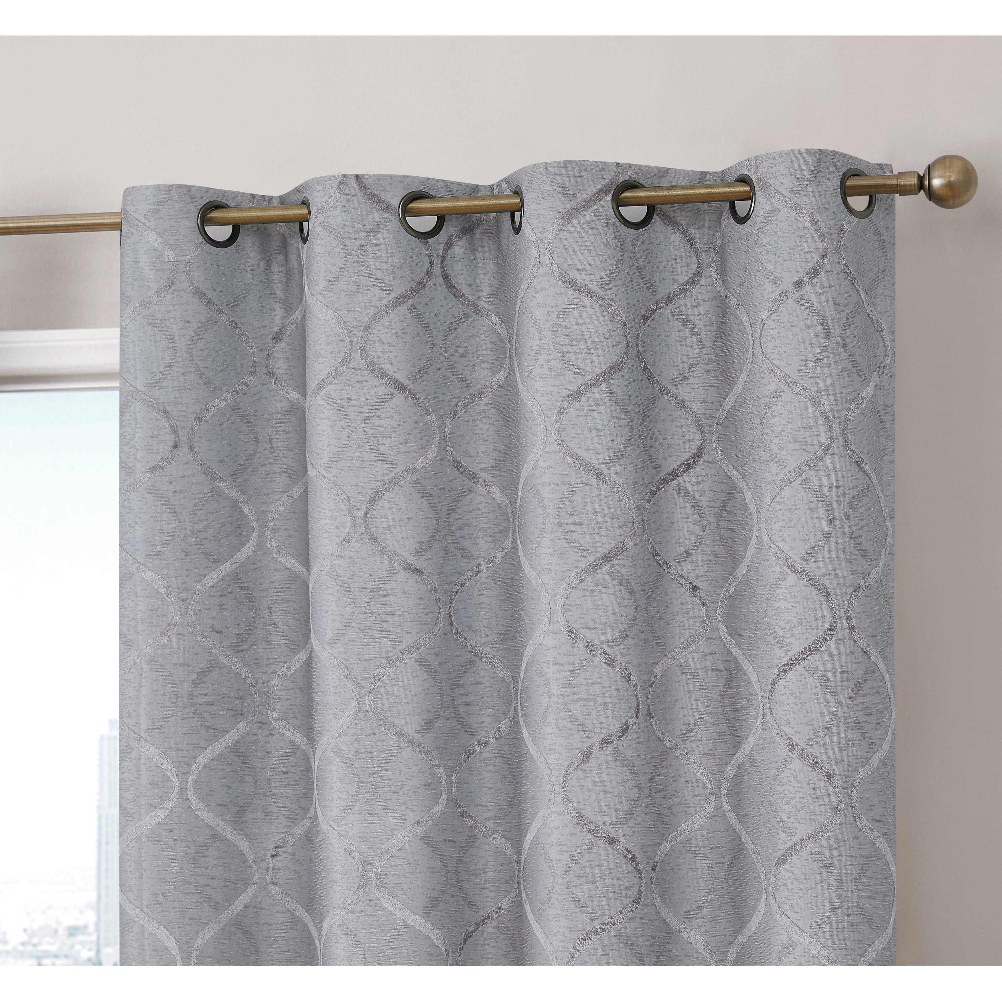 HLC.me Lattice Flocked 100% Complete Blackout Thermal Insulated Window Curtain Grommet Panels - Set of 2