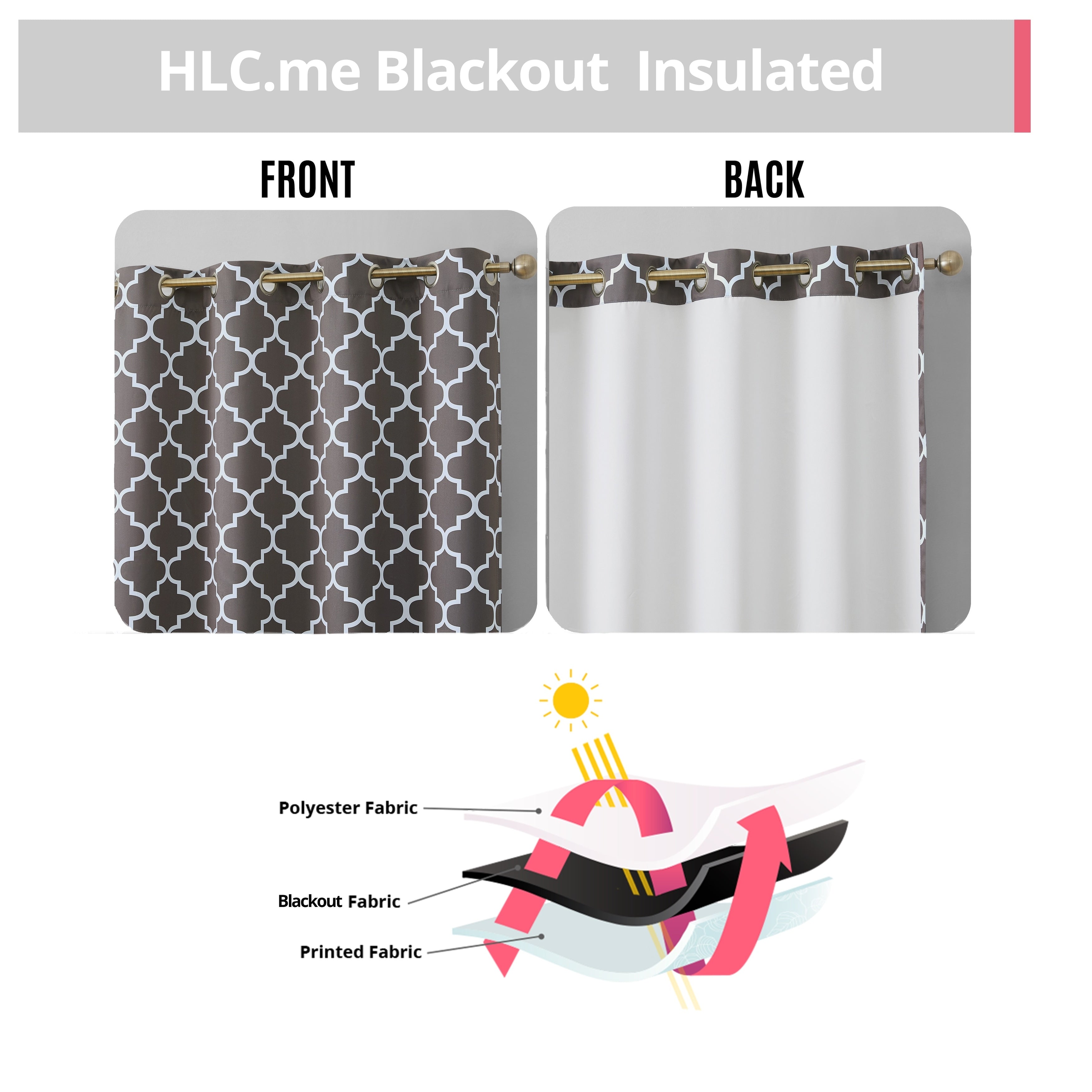 HLC.me Lattice Geometric Blackout Thermal Privacy Room Darkening Grommet Window Drapes Curtain Panels - Set of 2