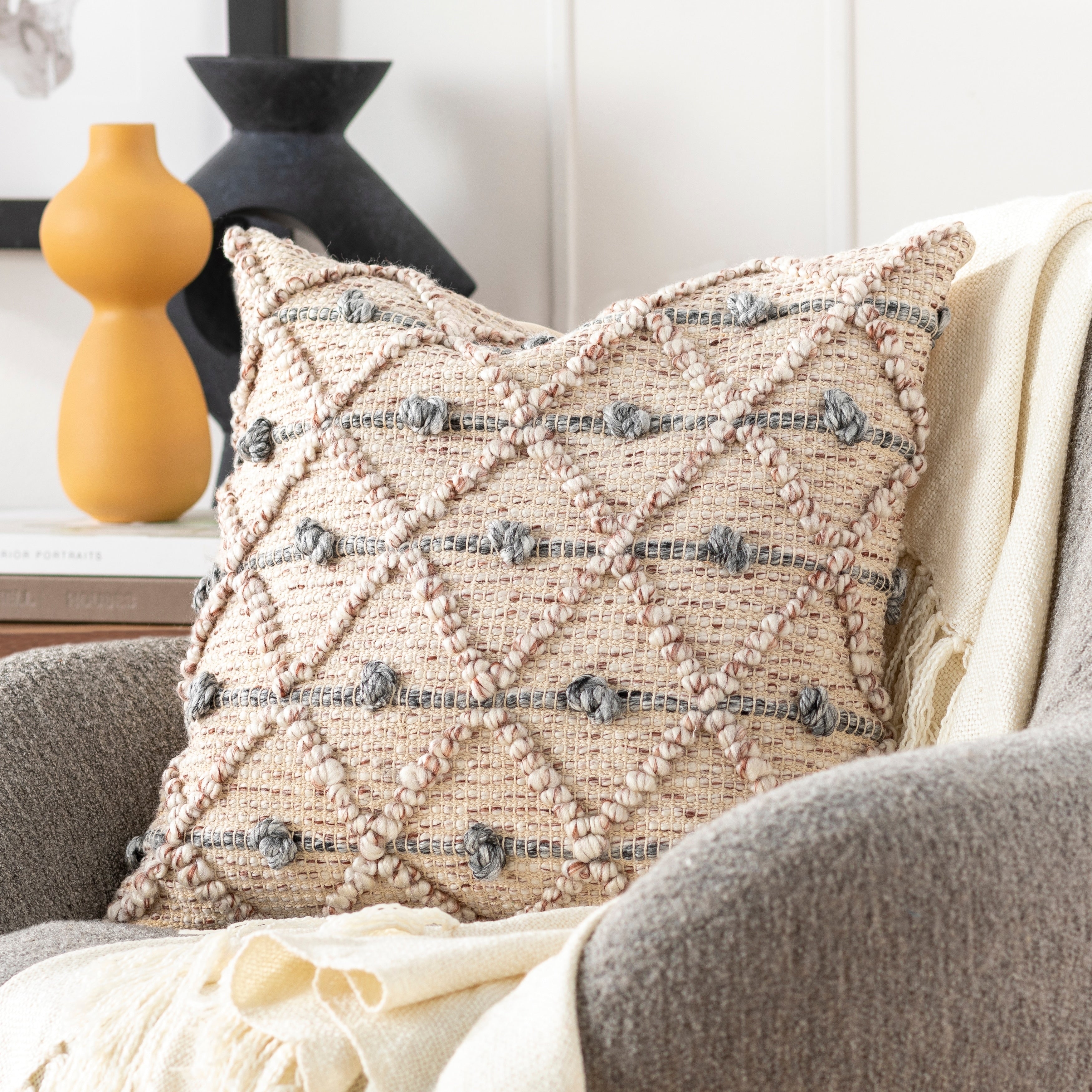 Leslawa Bohemian Textured Diamond Pillow