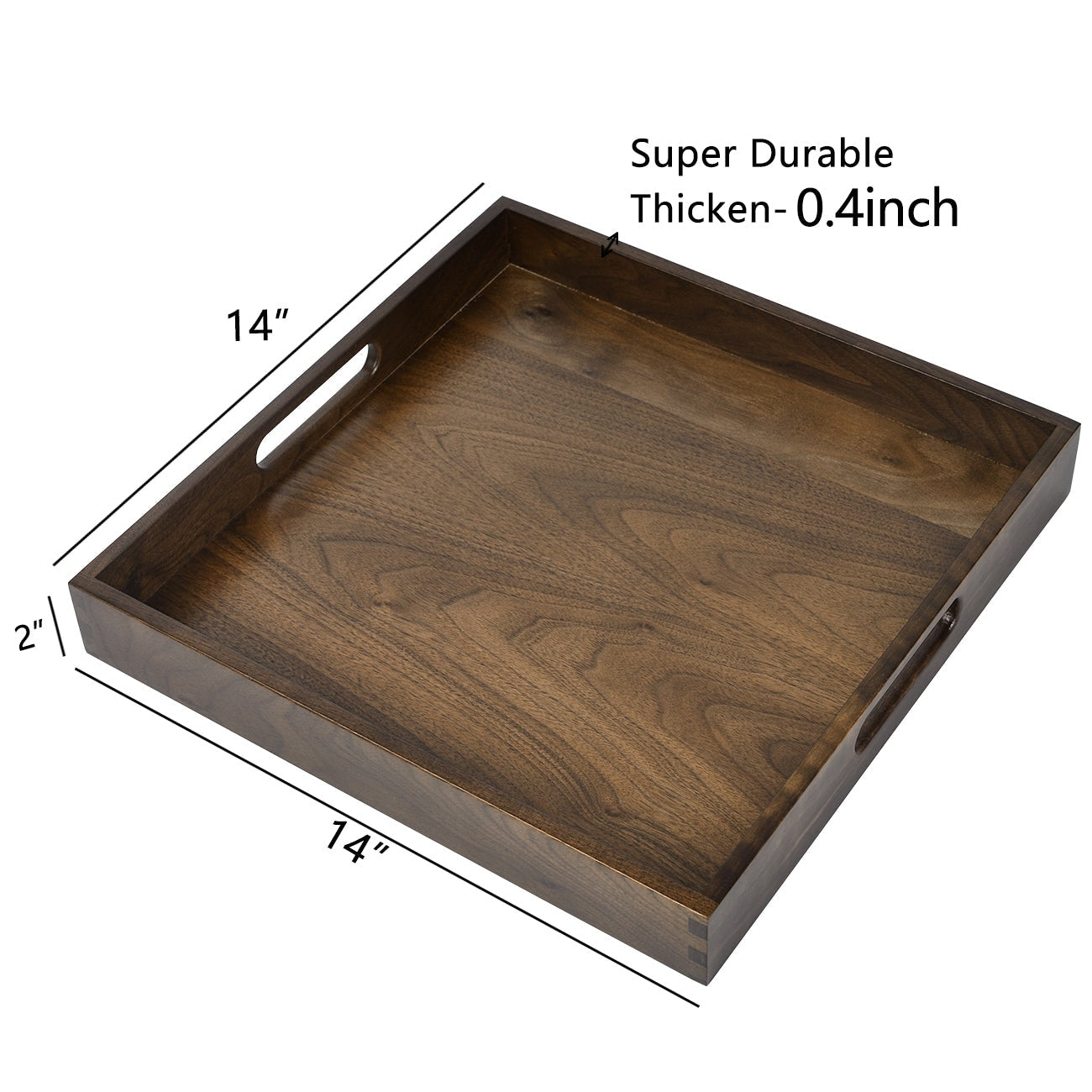 Square Black Walnut Wood Serving Tray Ottoman Tray with Handles