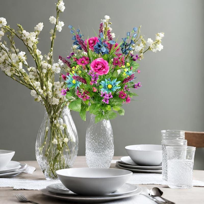 Artificial Silk Dahlia, Morning Glory, and Ranunculus 30-stem Bush