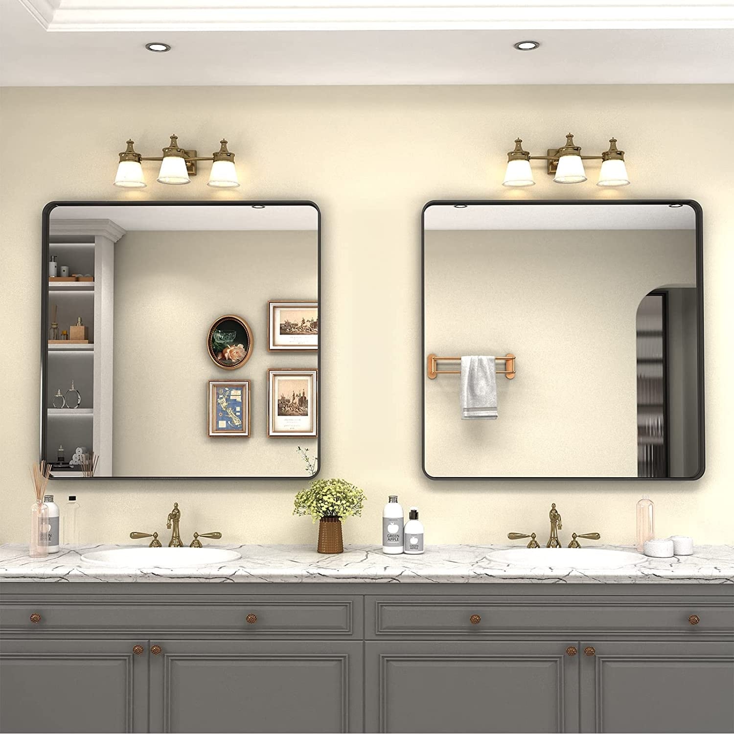 Apmir Metal Frame Tempered Glass Bathroom Vanity Mirror for Wall, Cloakroom, Bedroom