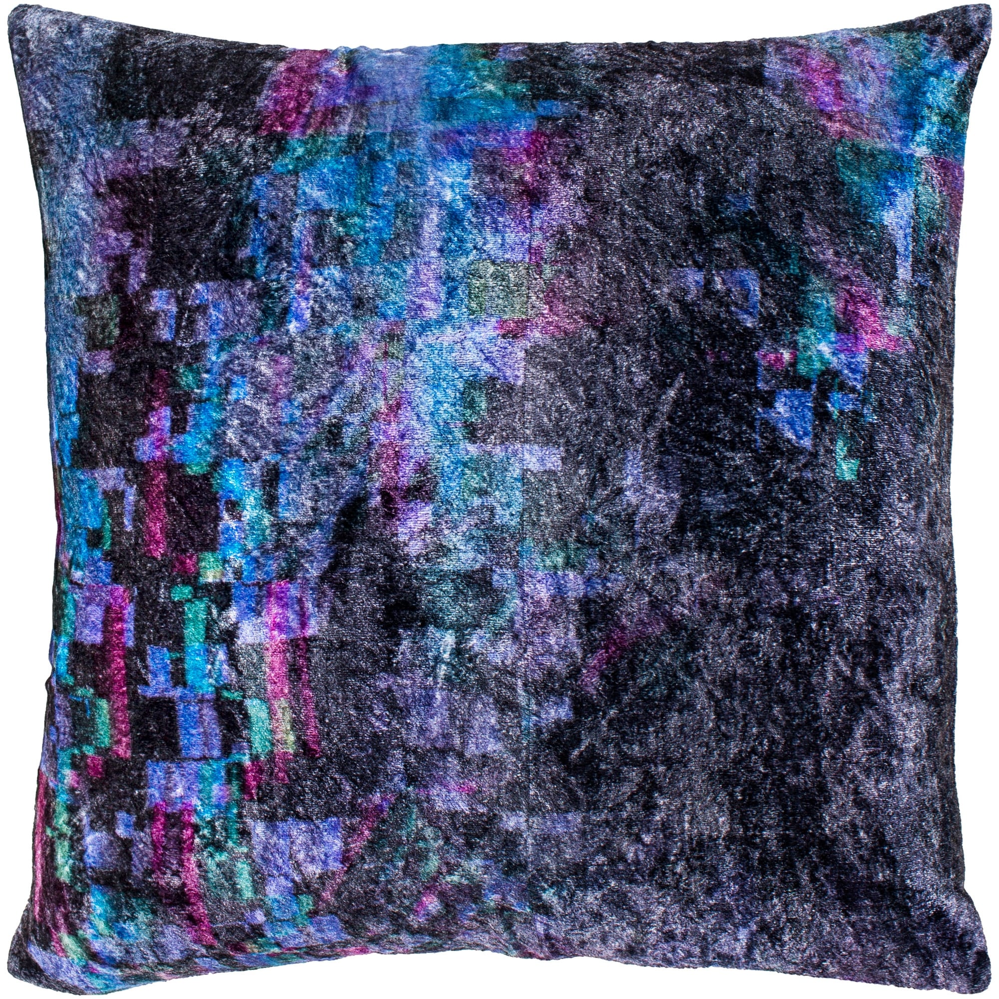 Cyber Black & Emerald Crushed Velvet Feather Down Throw Pillow (18 x 18)