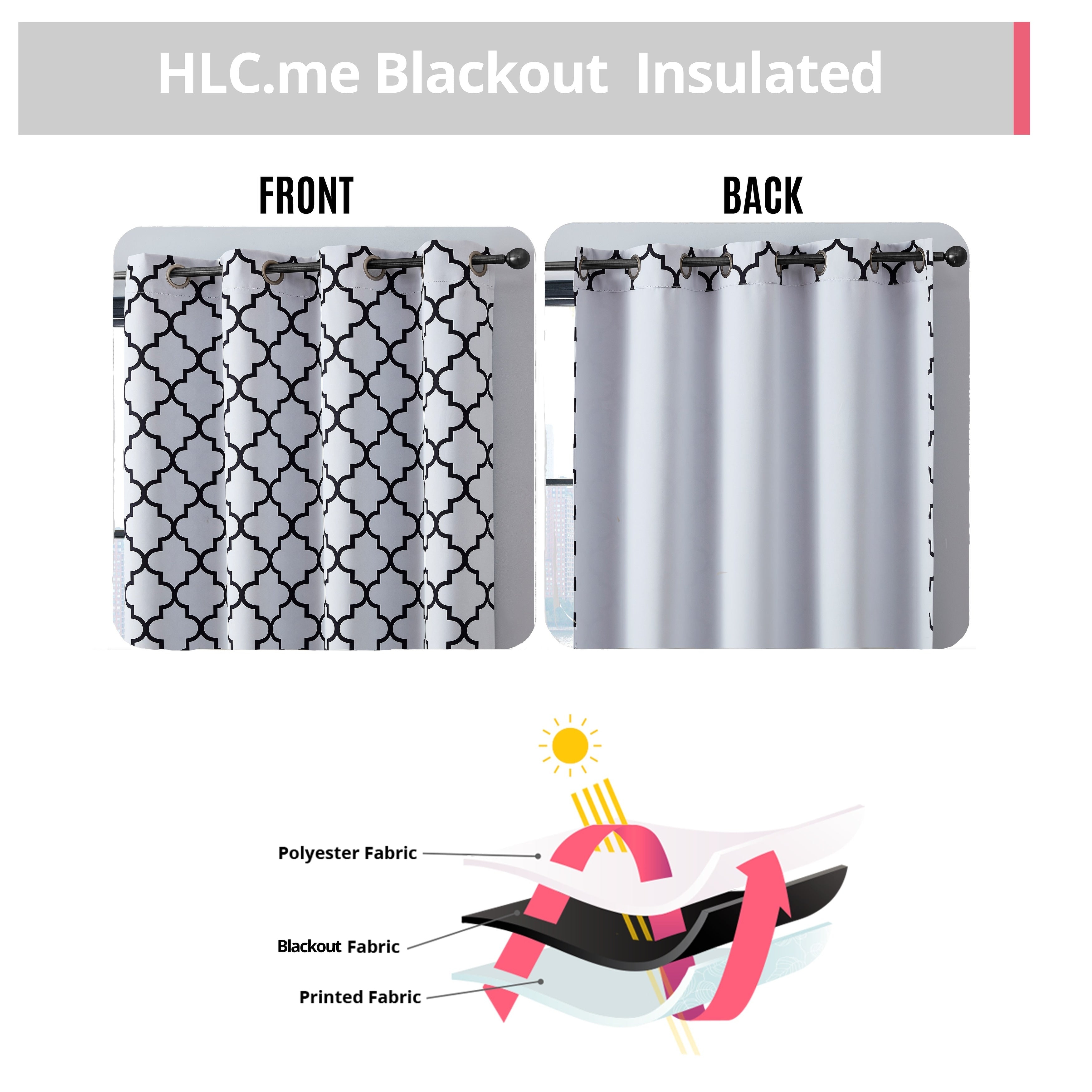 HLC.me Lattice Geometric Blackout Thermal Privacy Room Darkening Grommet Window Drapes Curtain Panels - Set of 2