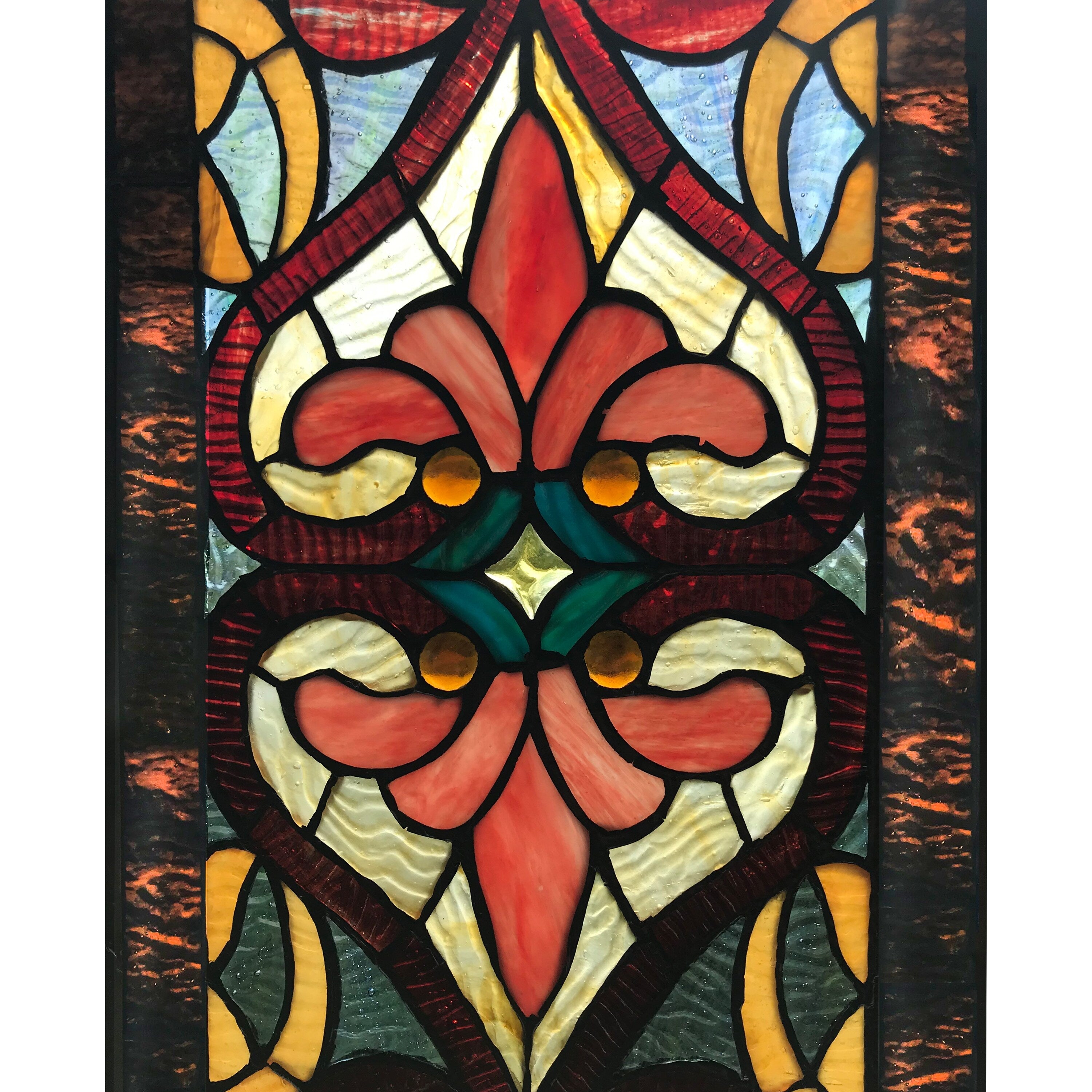 River of Goods Victorian Stained Glass Fleur De Lis Window Panel - 9.5L x 0.25W x 36H