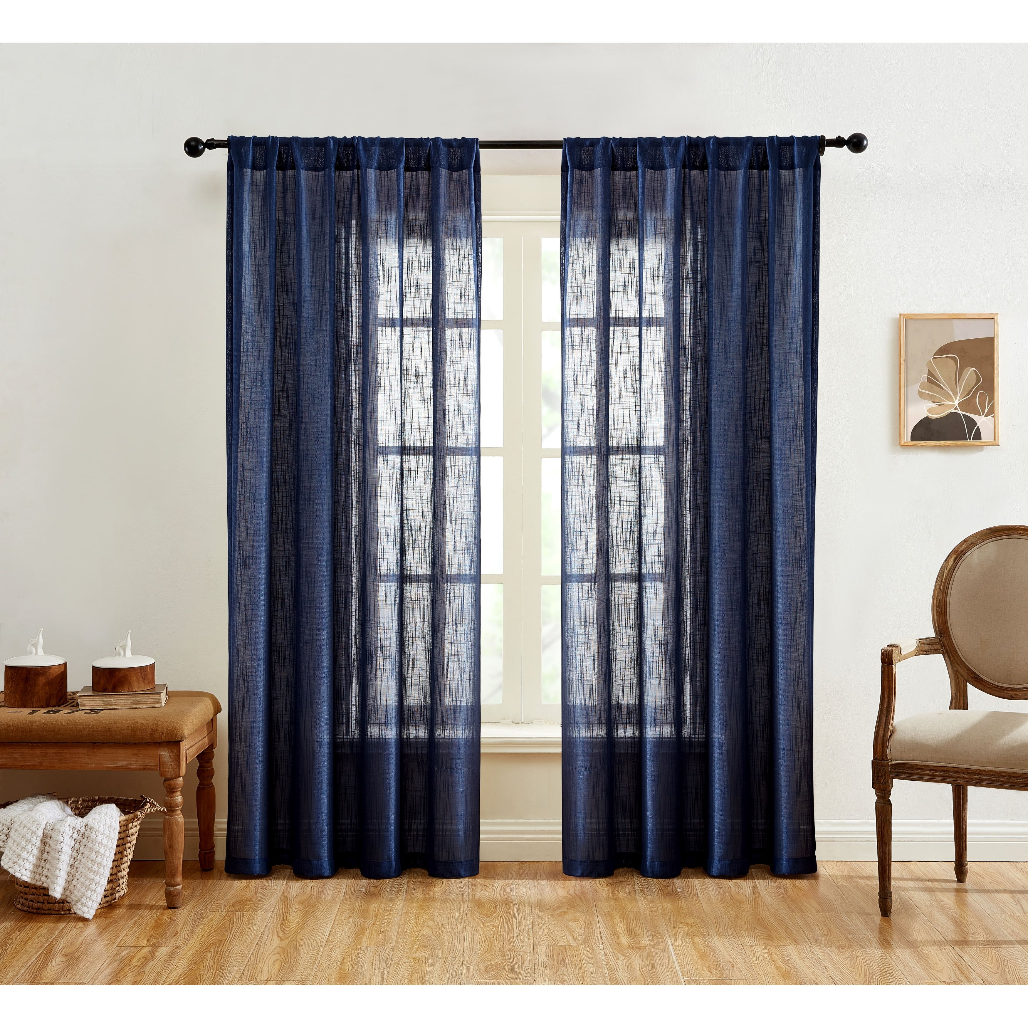 HLC.me Linda Faux Linen Textured Semi Sheer Privacy Sun Light Filtering Window Rod Pocket Curtains Panels, 2 Panel