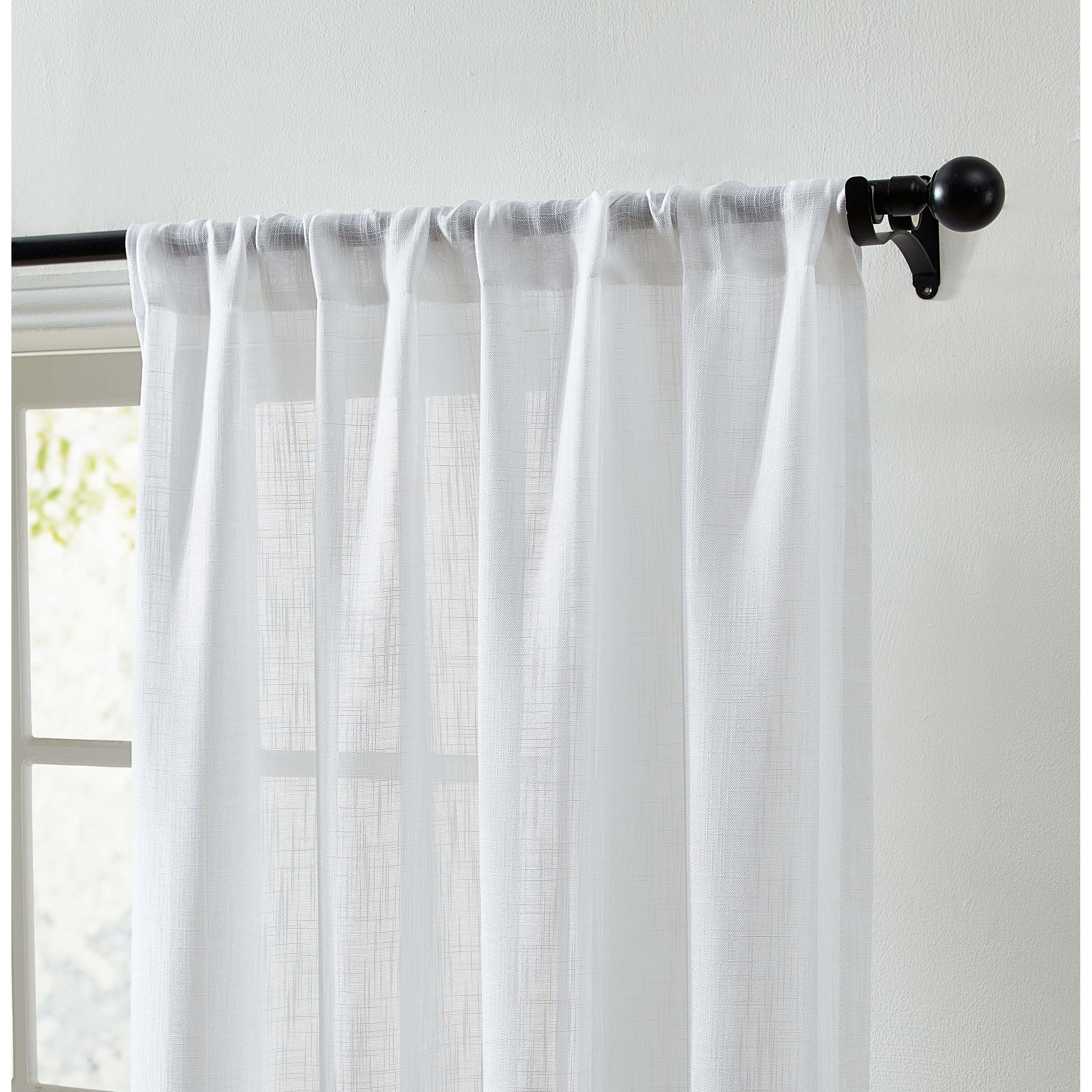 HLC.me Linda Faux Linen Textured Semi Sheer Privacy Sun Light Filtering Window Rod Pocket Curtains Panels, 2 Panel