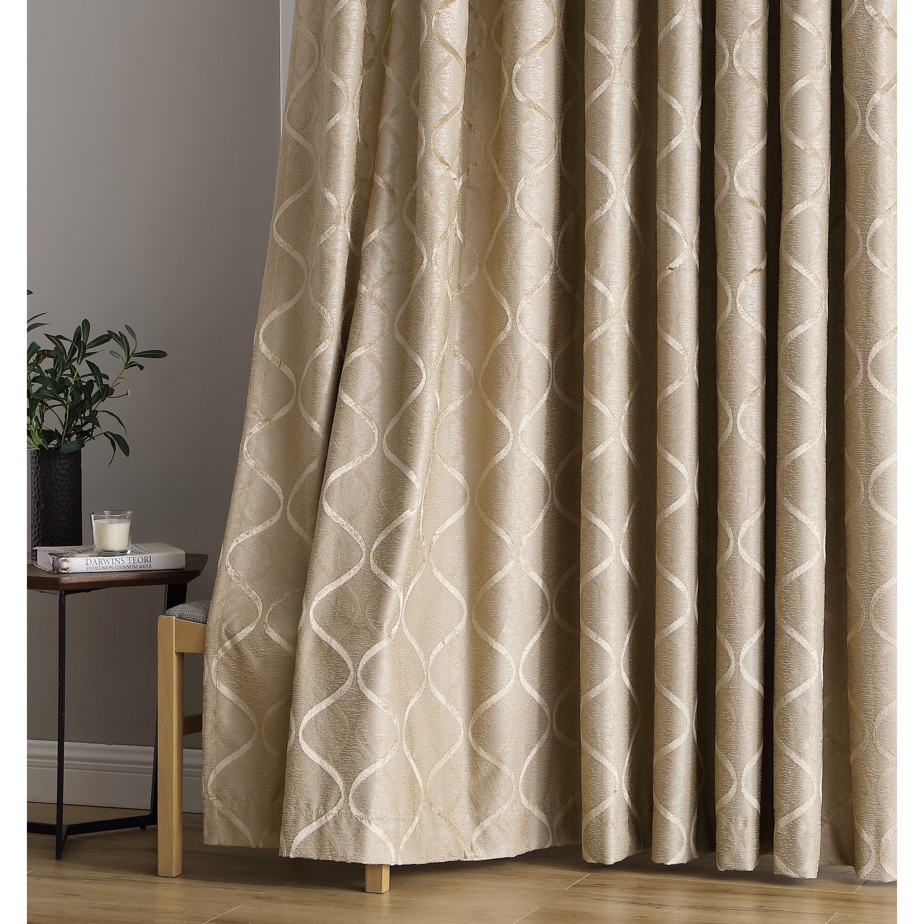 HLC.me Lattice Flocked 100% Complete Blackout Thermal Insulated Window Curtain Grommet Panels - Set of 2