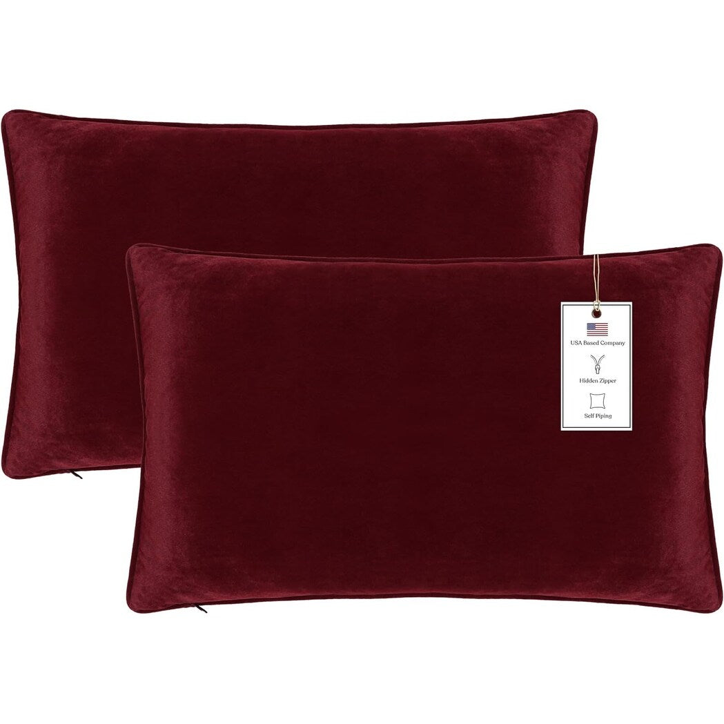 A1HC Set of 2 Luxurious Fine Soft Velvet Throw Pillow Covers Only, For Sofas, Beds, Vibrant Colors and Hidden Zipper