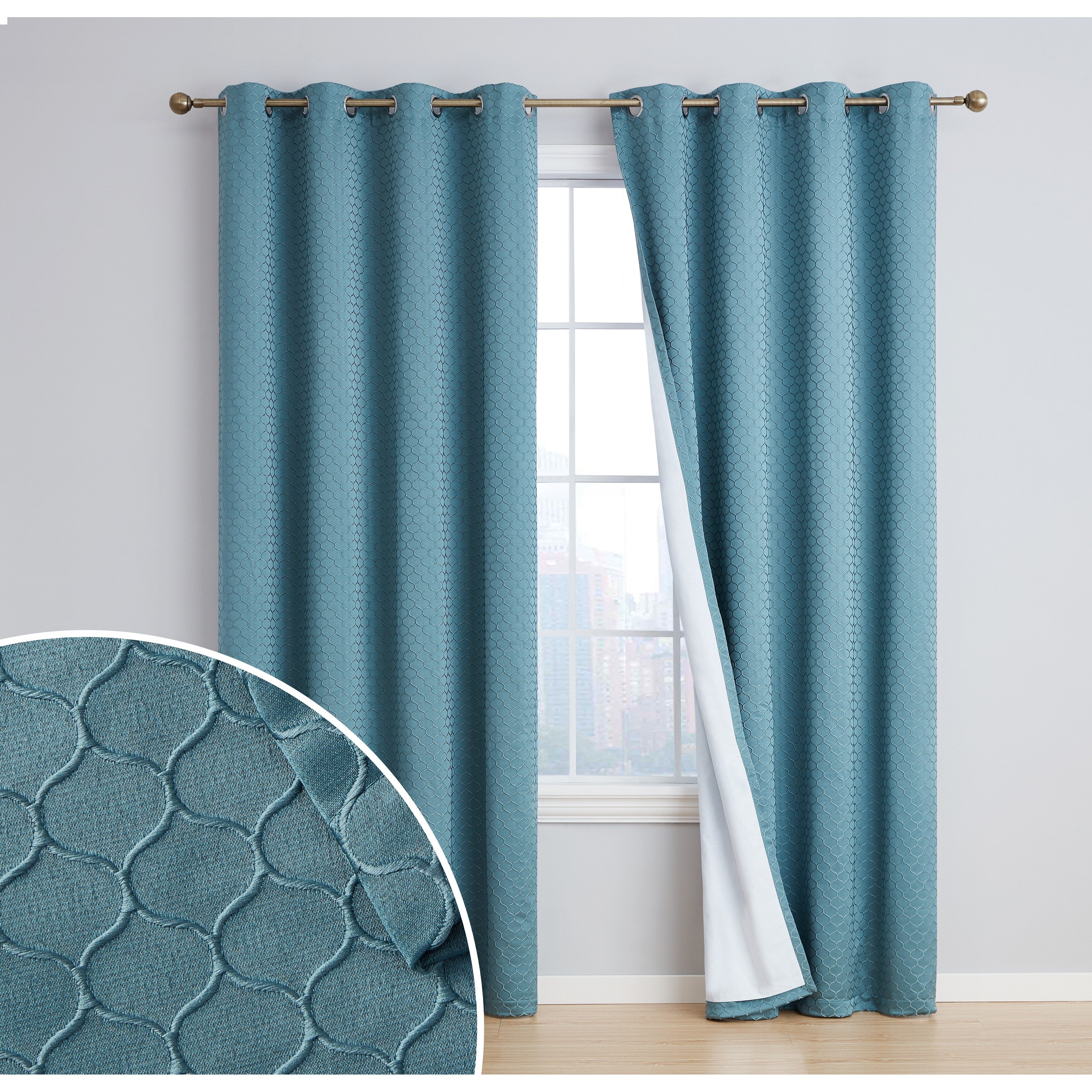 HLC.me Sienna Pattern 100% Complete Blackout Thermal Insulated Double Layer Window Curtain Grommet Panels, Set of 2