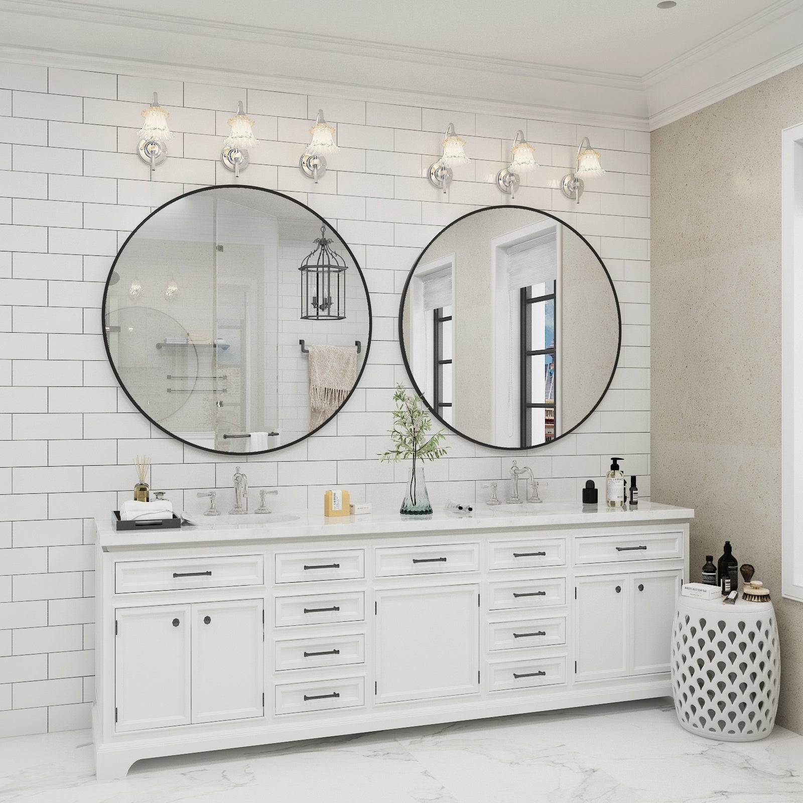 Full Size Round Bathroom Vanity Wall Mirror with Metal Frame