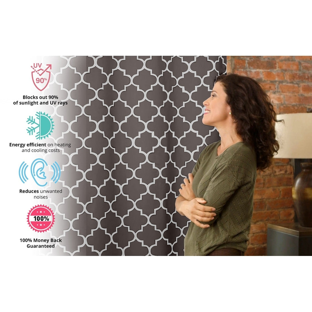 HLC.me Lattice Geometric Blackout Thermal Privacy Room Darkening Grommet Window Drapes Curtain Panels - Set of 2