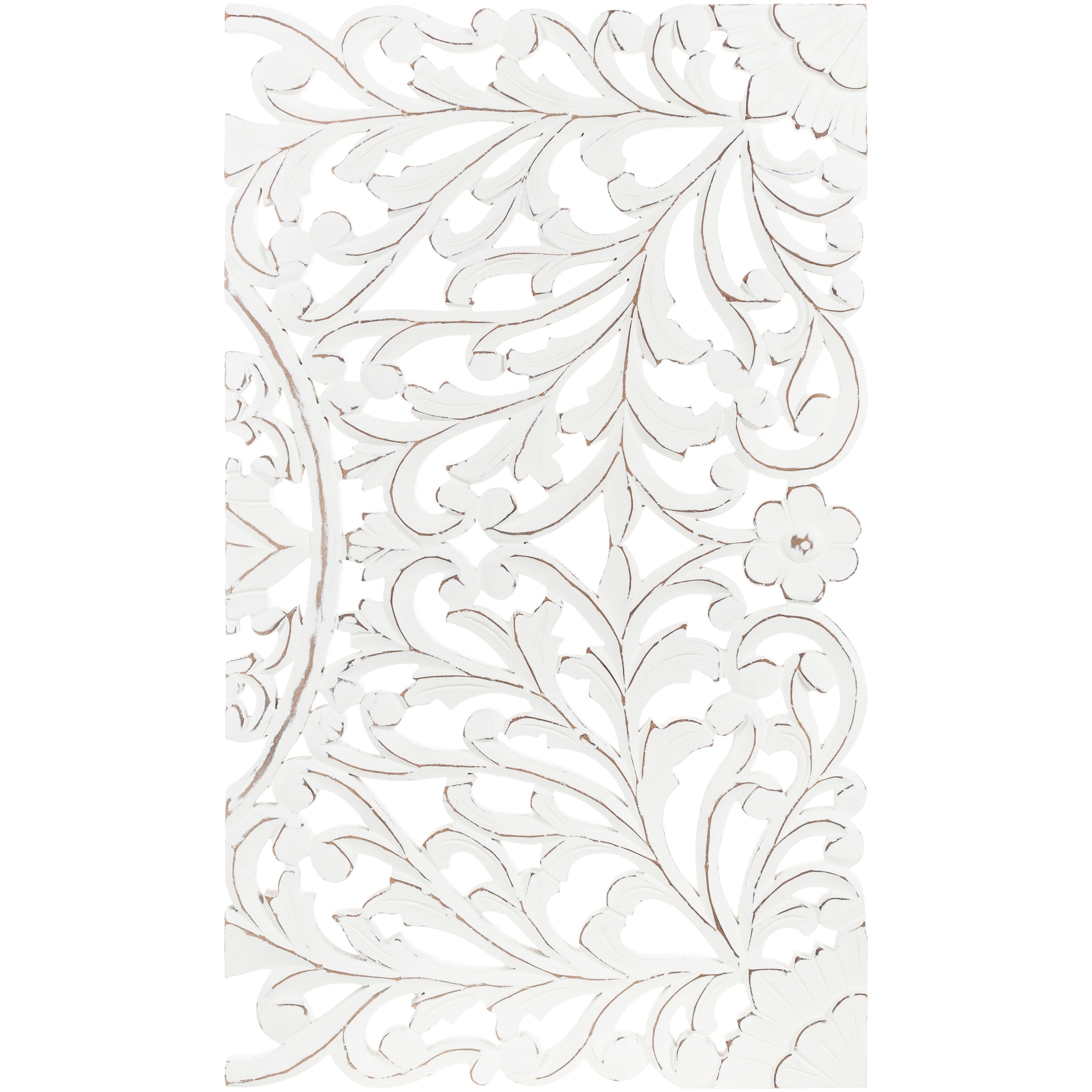 Norma Floral Hand Carved White Wooden 48x28-inch 3-Panel Wall Art