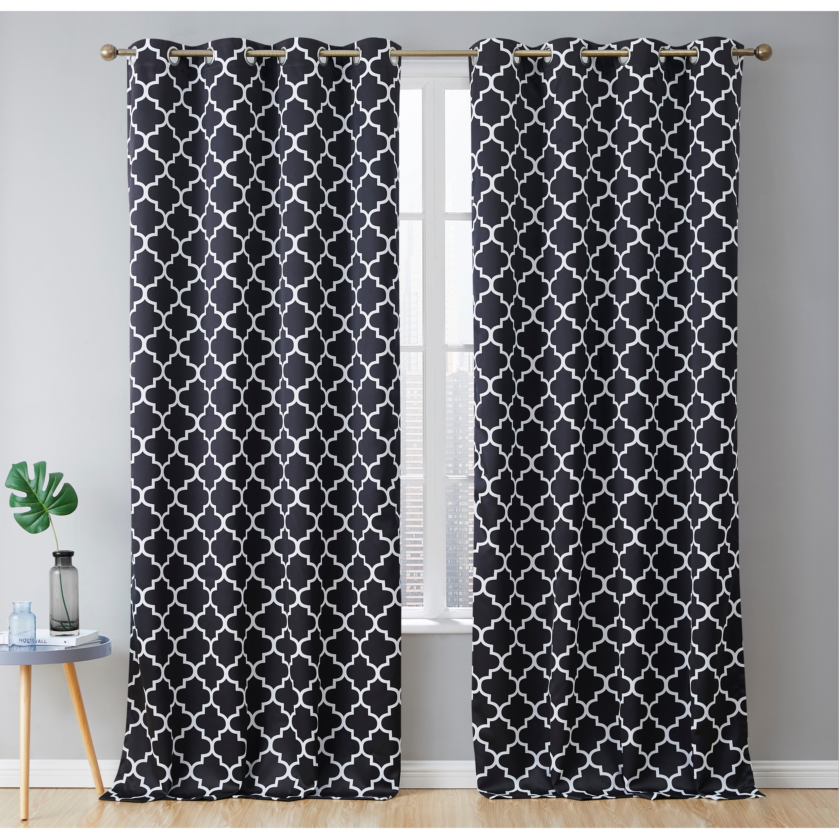 HLC.me Lattice Geometric Blackout Thermal Privacy Room Darkening Grommet Window Drapes Curtain Panels - Set of 2