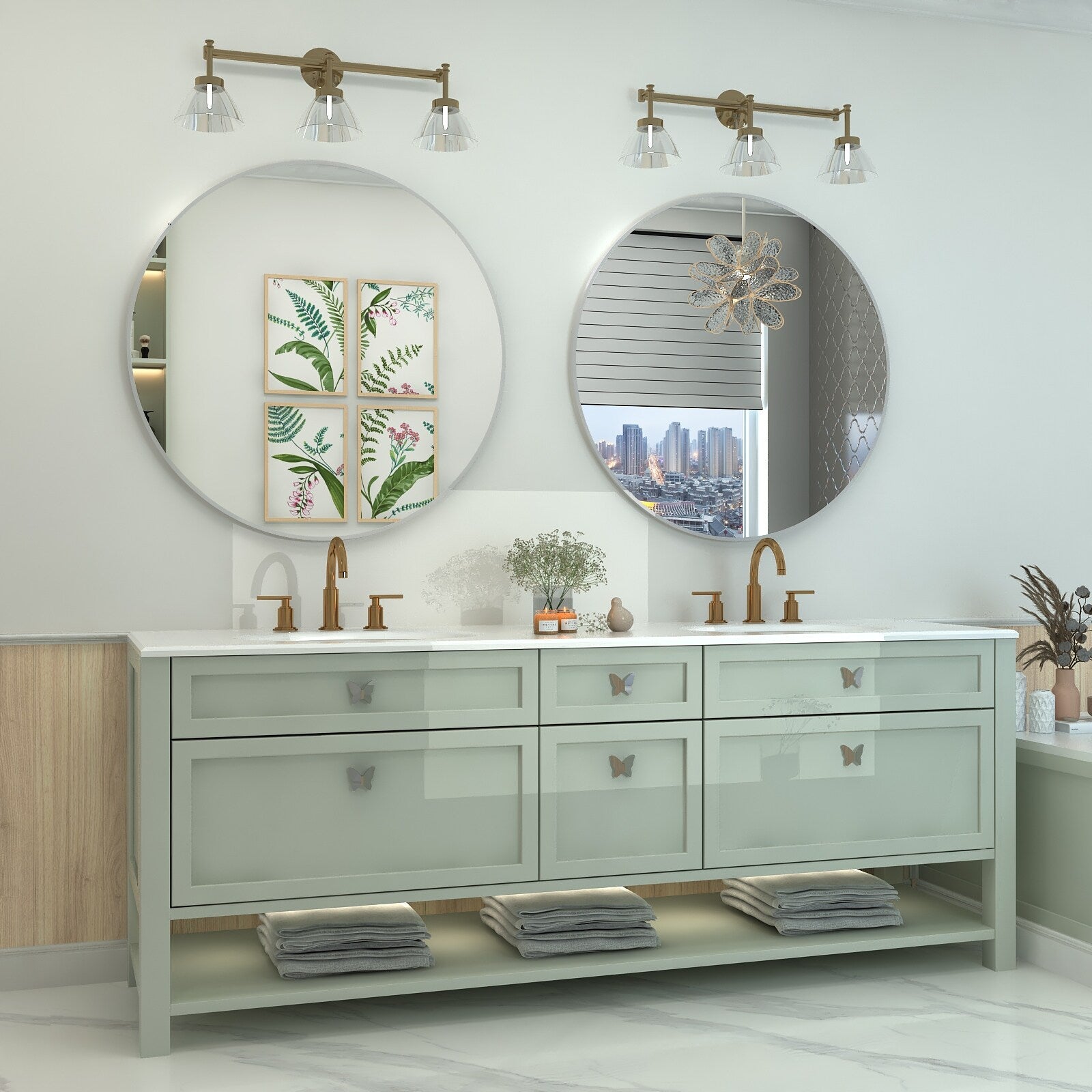 Full Size Round Bathroom Vanity Wall Mirror with Metal Frame