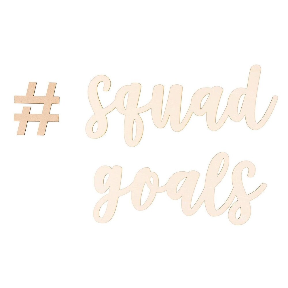 Hashtag Squad Goals Script Sign, Unfinished Wood Letters with Drawing Stencil